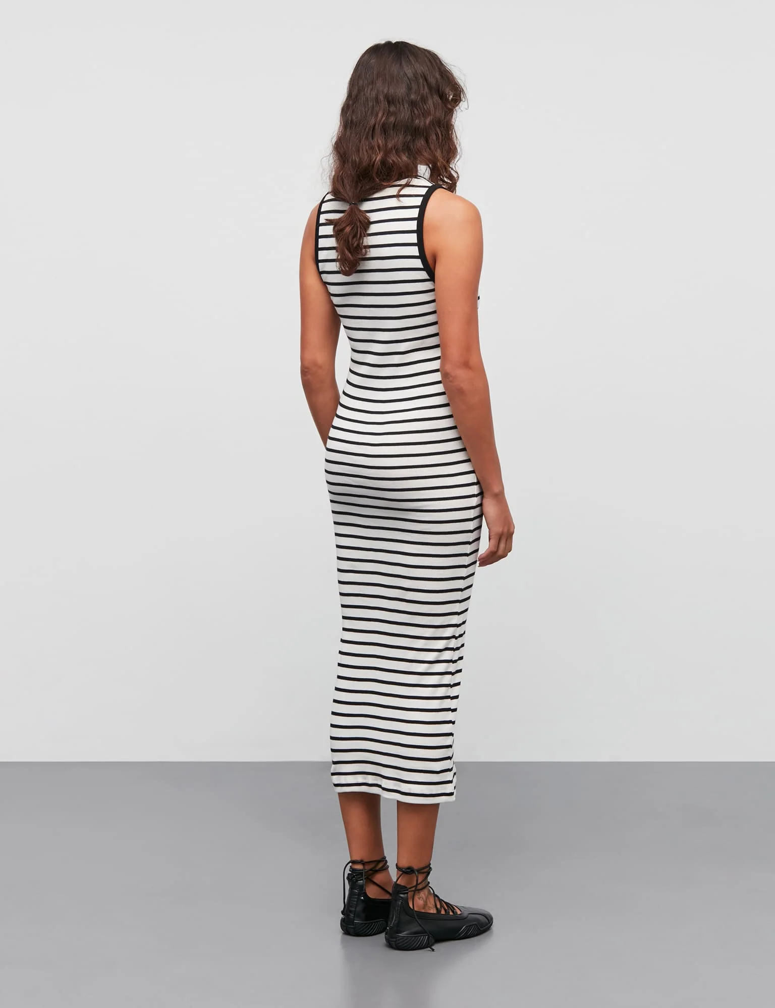 2x2 Cotton Stripe Ama Dress, Vanilla Ice/Black - Image 4