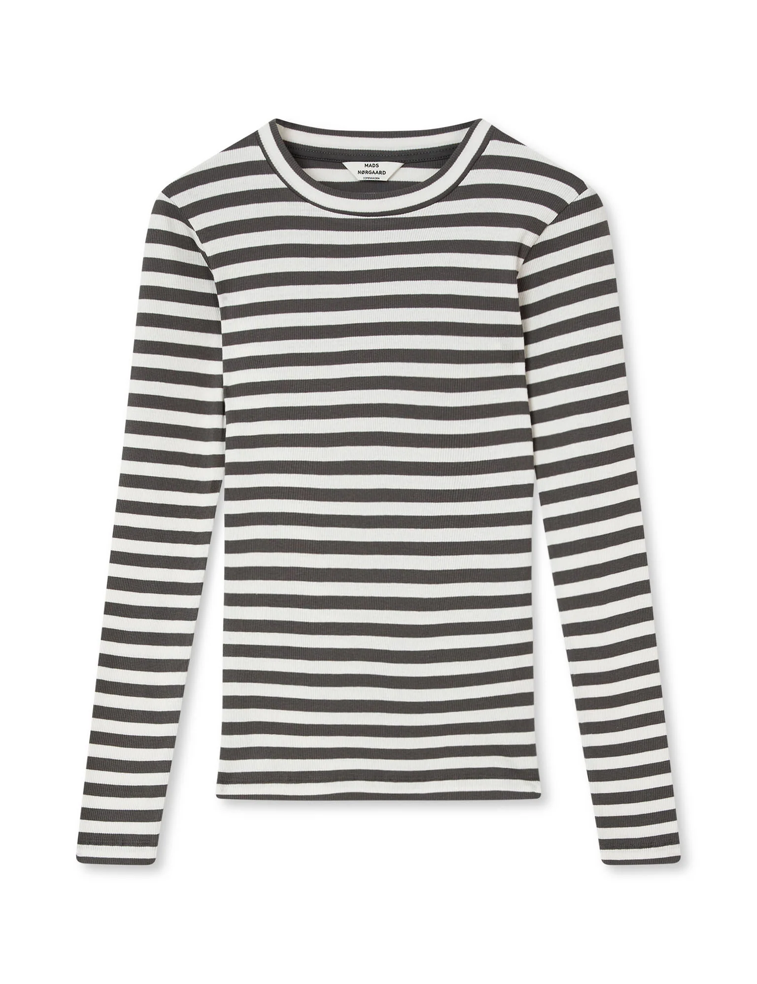 2x2 Cotton Stripe Tuba Tee LS, Gray Pinstripe/White Alyssum