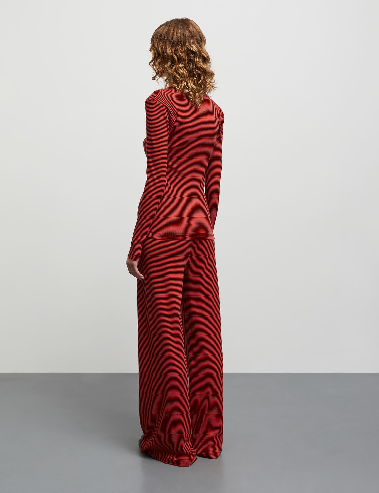 2x2 Cotton Stripe Velon Pants, Fiery Red/Black - Image 4