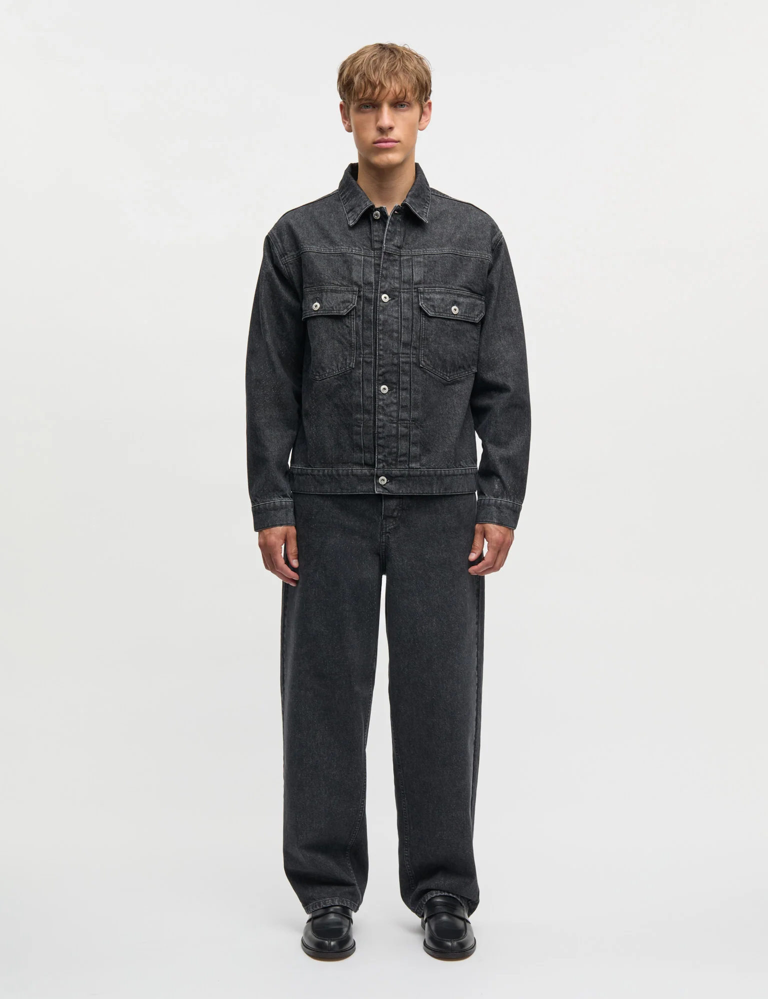 Arizona Black Denim Trucker Jacket, Black Grey Stone Wash - Image 2
