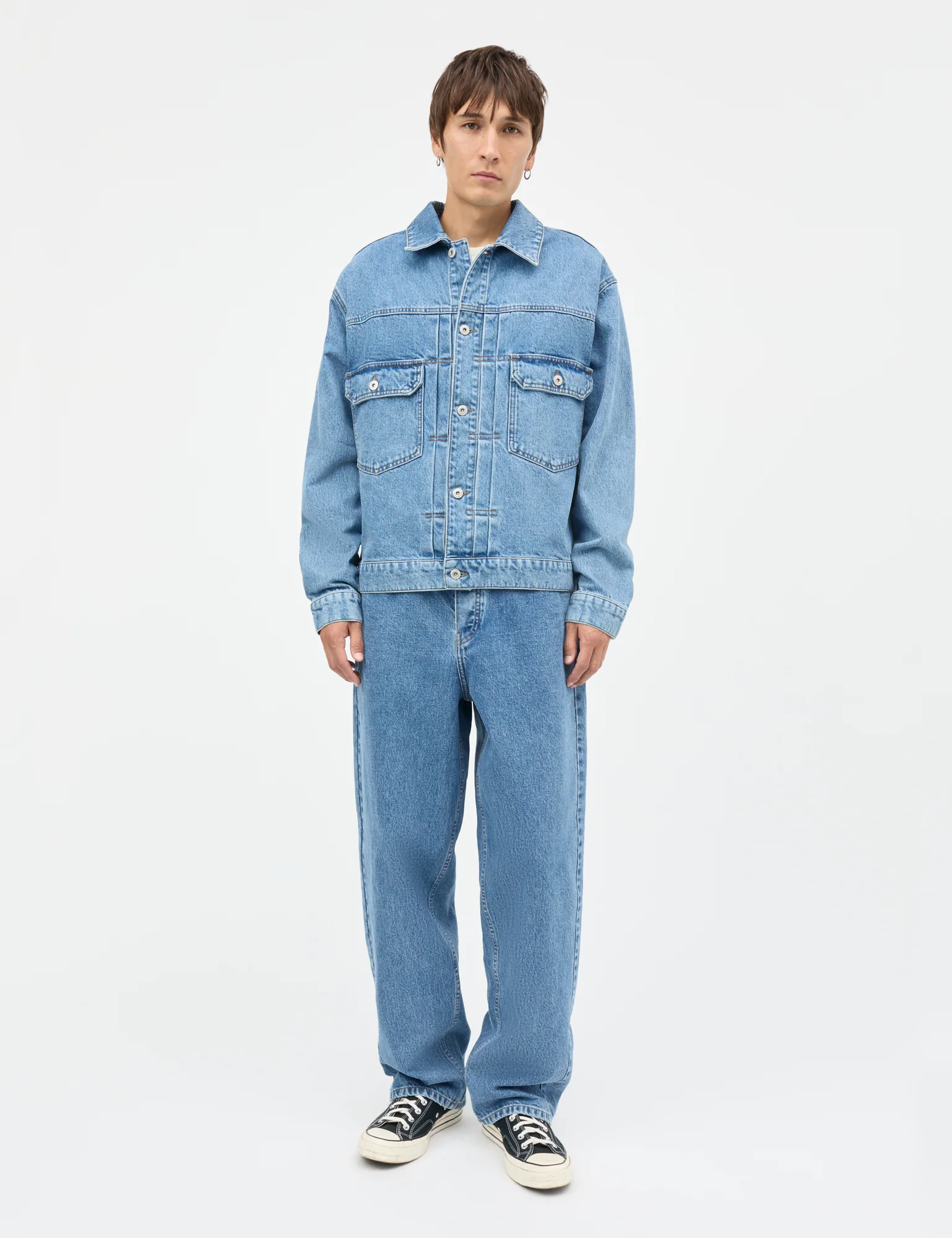 Arizona Denim Trucker Jacket, Mid Blue Stone Wash - Image 2
