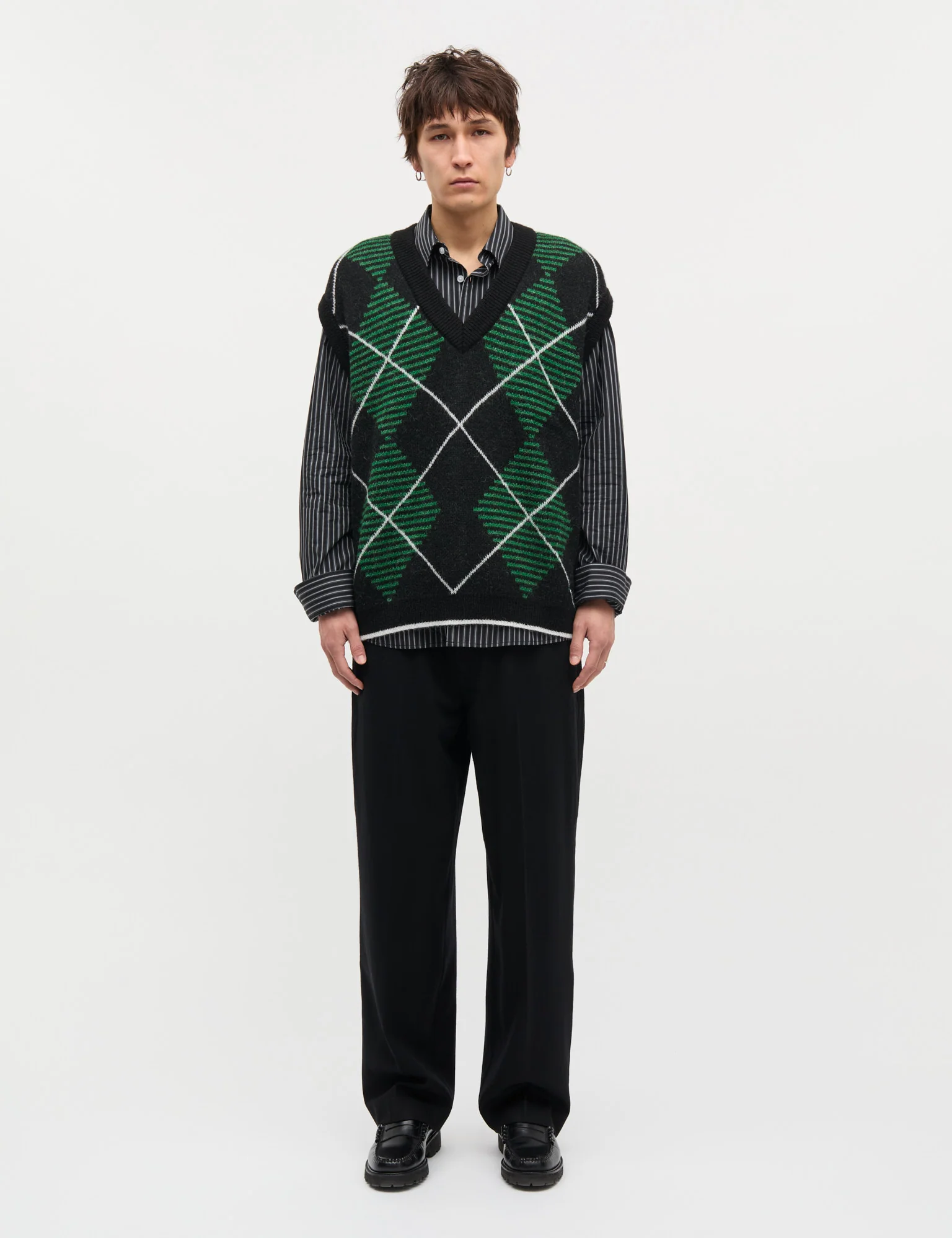 Comfy Wool Harper Argyle Vest, Black - Image 2