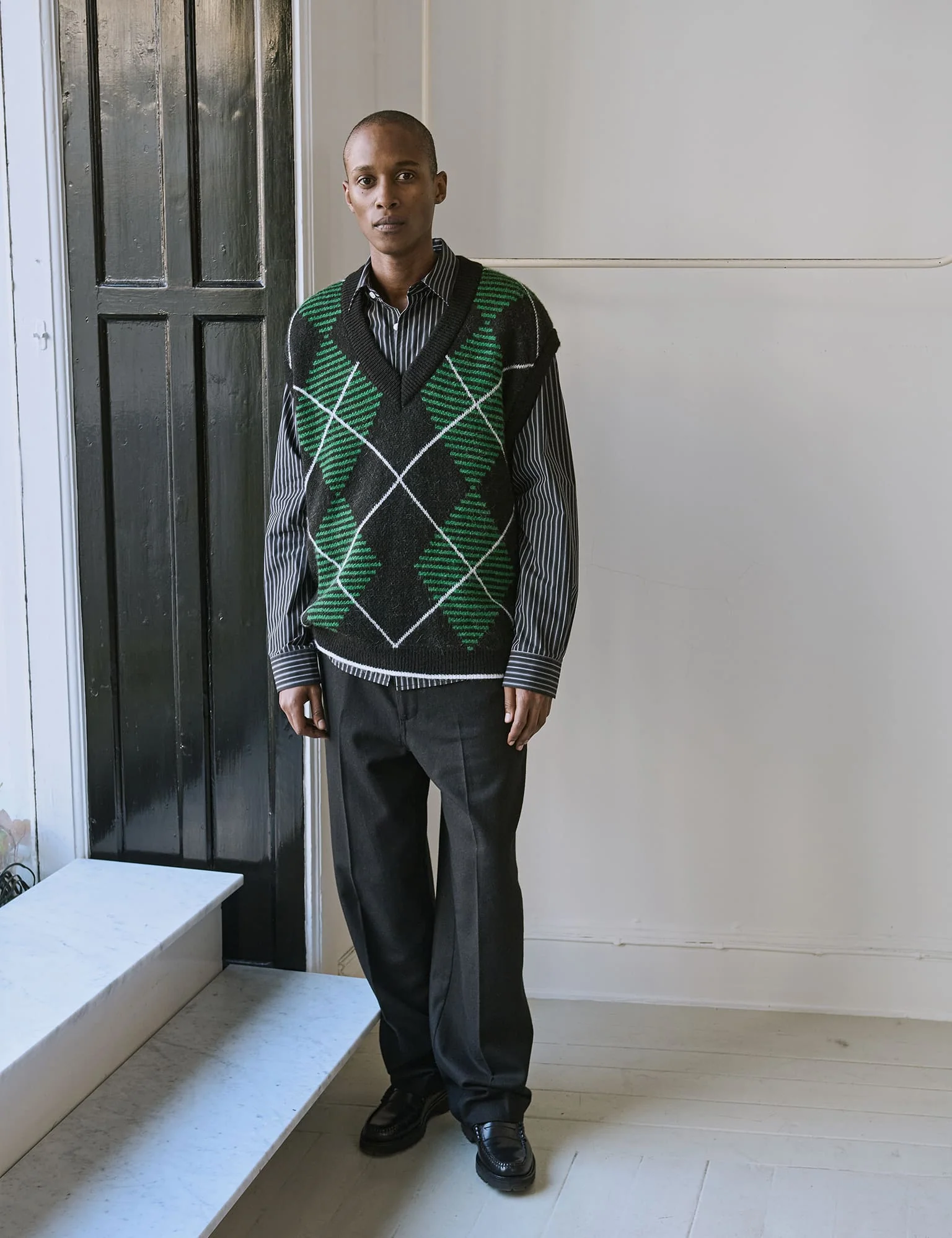 Comfy Wool Harper Argyle Vest, Black - Image 5