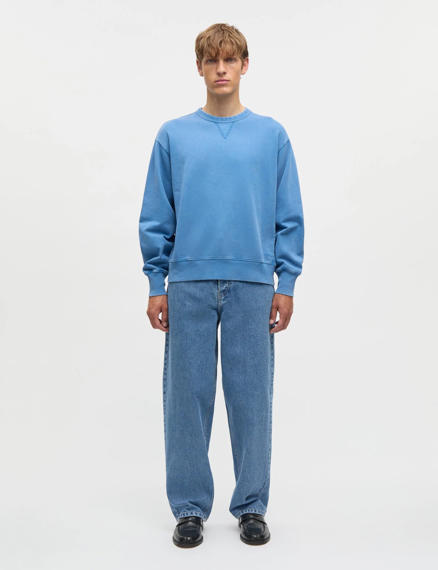 Compact Cotton Crew Sweat, Bright Cobalt - Image 2