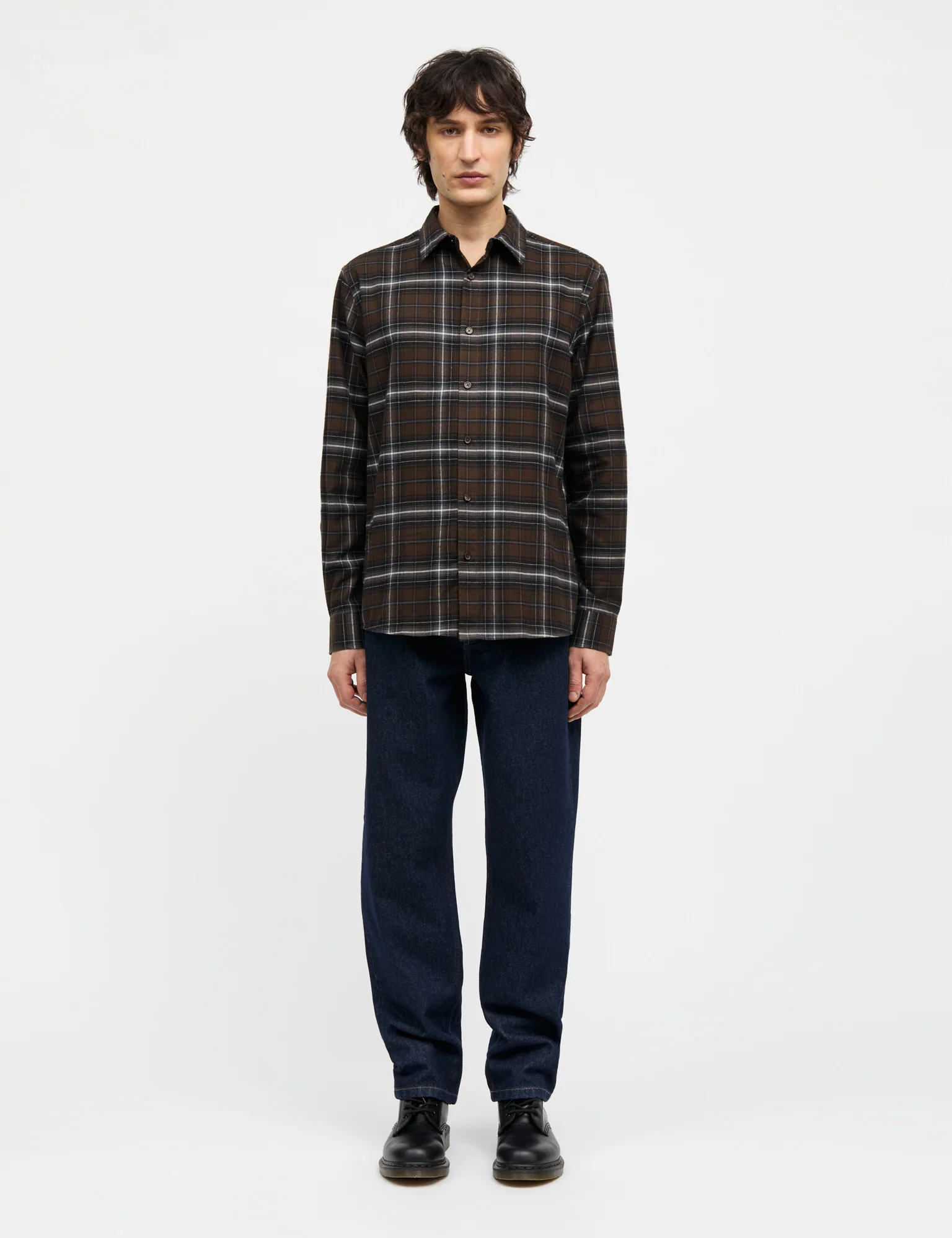 Cotton Flannel Check Sune Shirt, Demitasse Check - Image 2