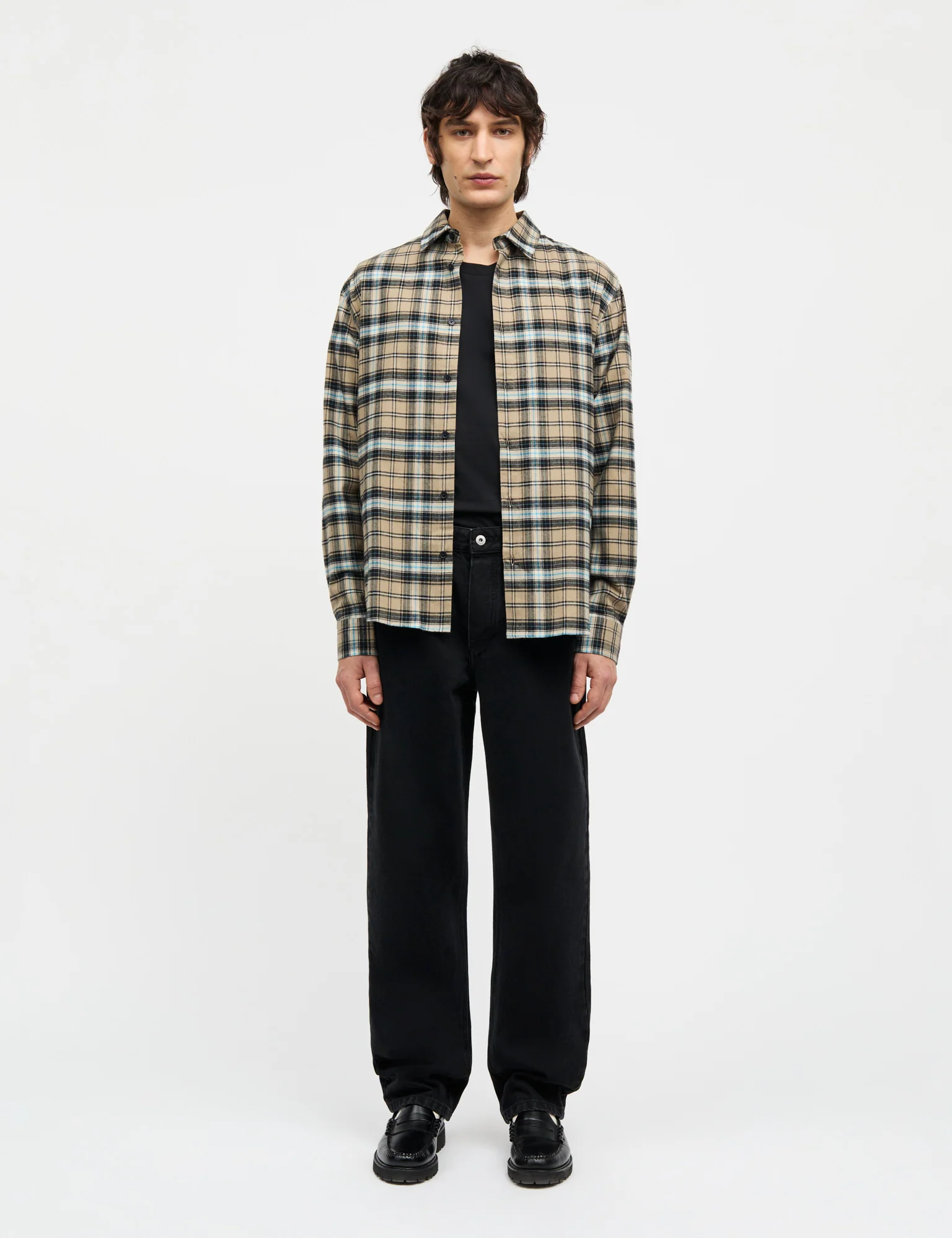 Cotton Flannel Check Sune Shirt, Silver Sage Check - Image 2