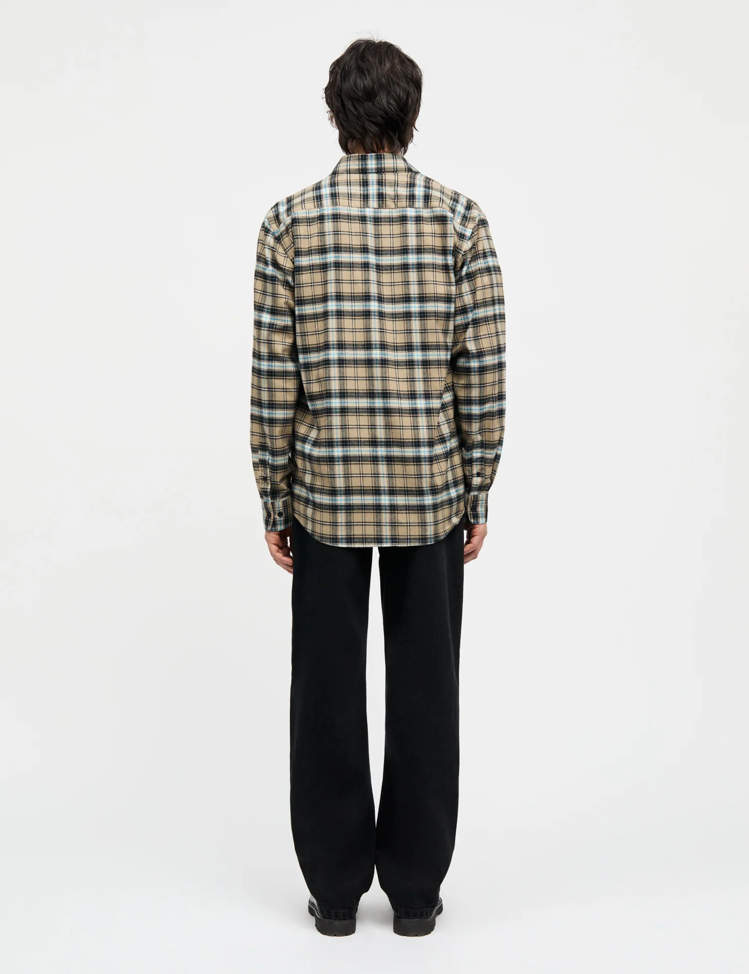 Cotton Flannel Check Sune Shirt, Silver Sage Check - Image 4