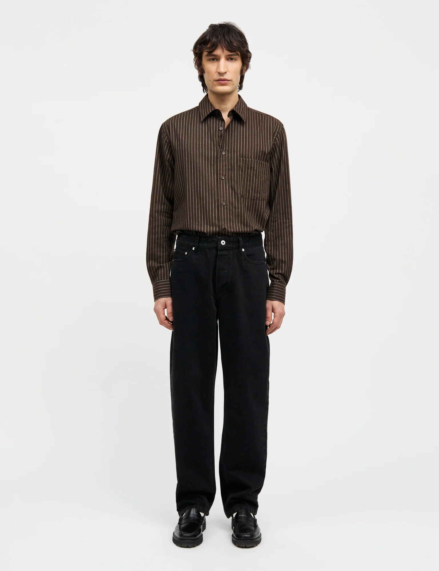 Cotton Flannel Stripe Sune Shirt, Demitasse Stripe - Image 2