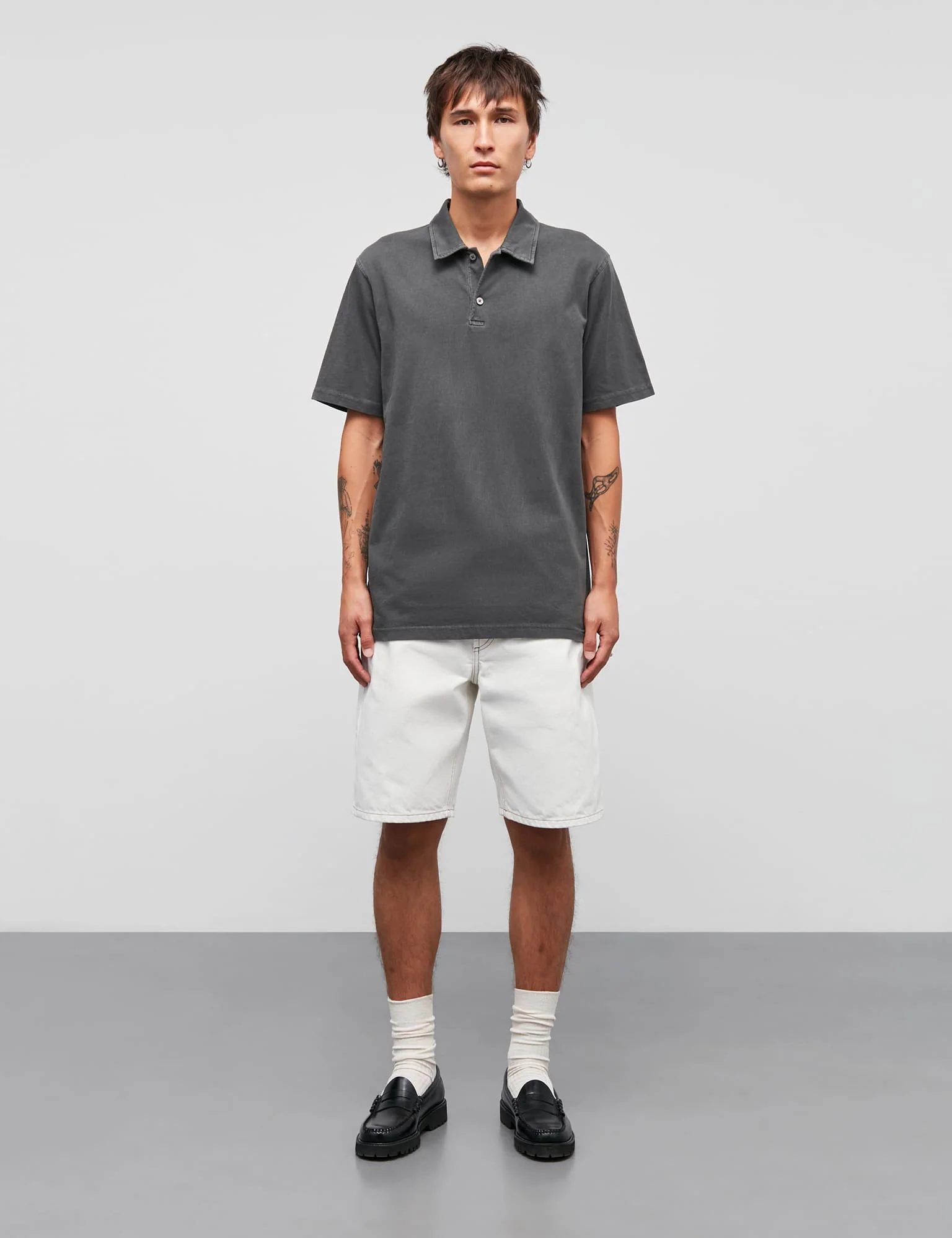 Cotton Jersey Pigment Dye Polo Shirt, Black - Image 2