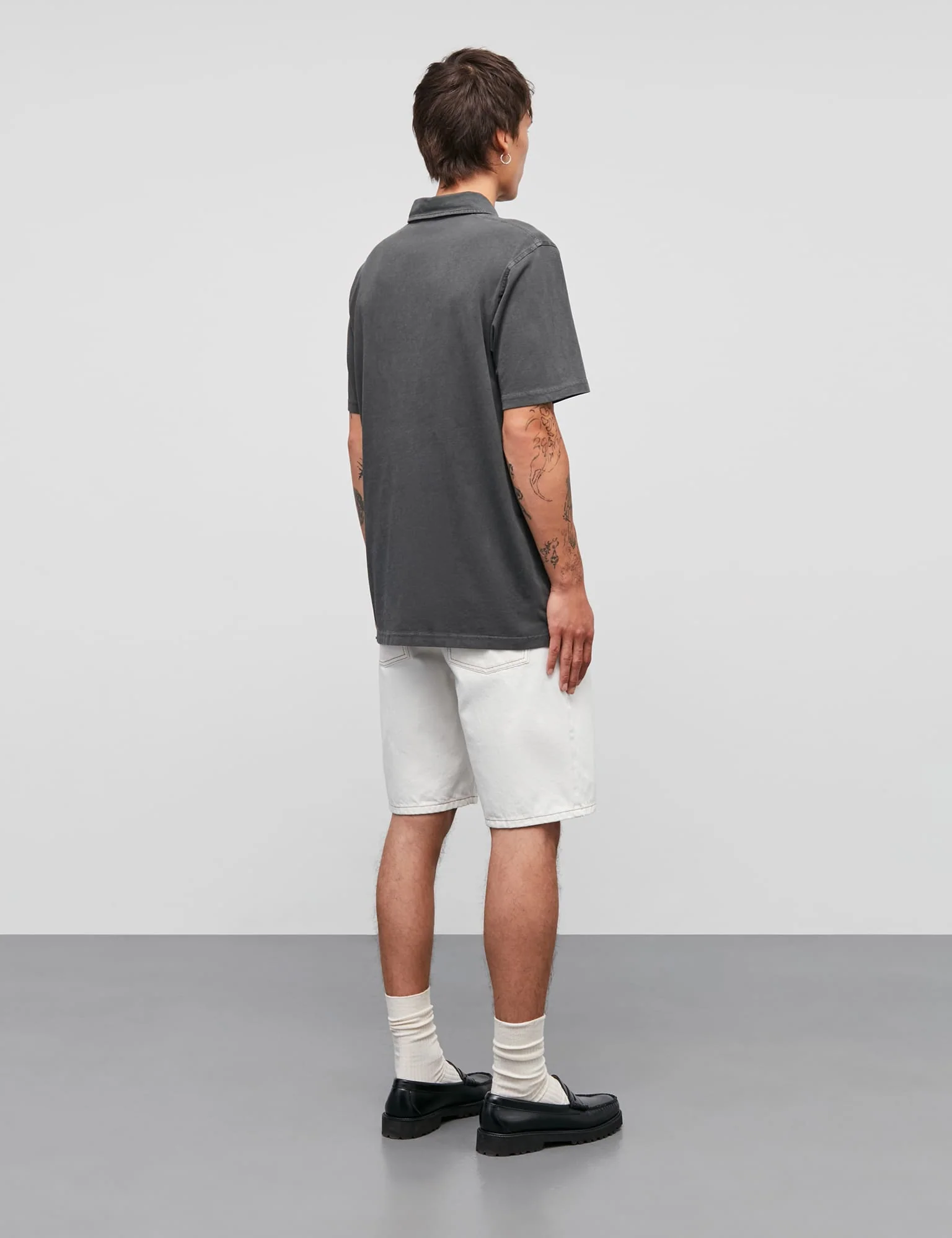 Cotton Jersey Pigment Dye Polo Shirt, Black - Image 4