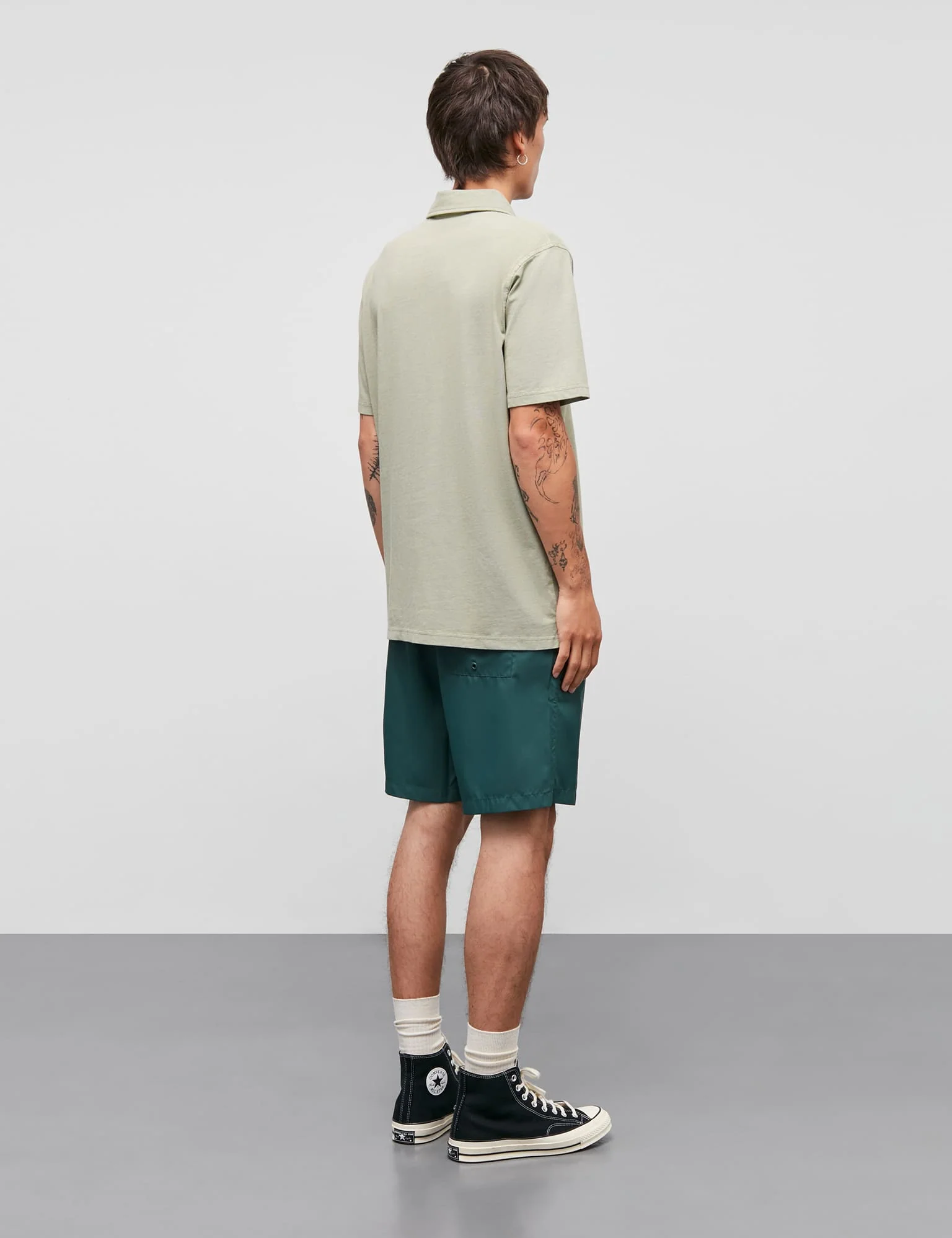 Cotton Jersey Pigment Dye Polo Shirt, Oil Green - Image 4