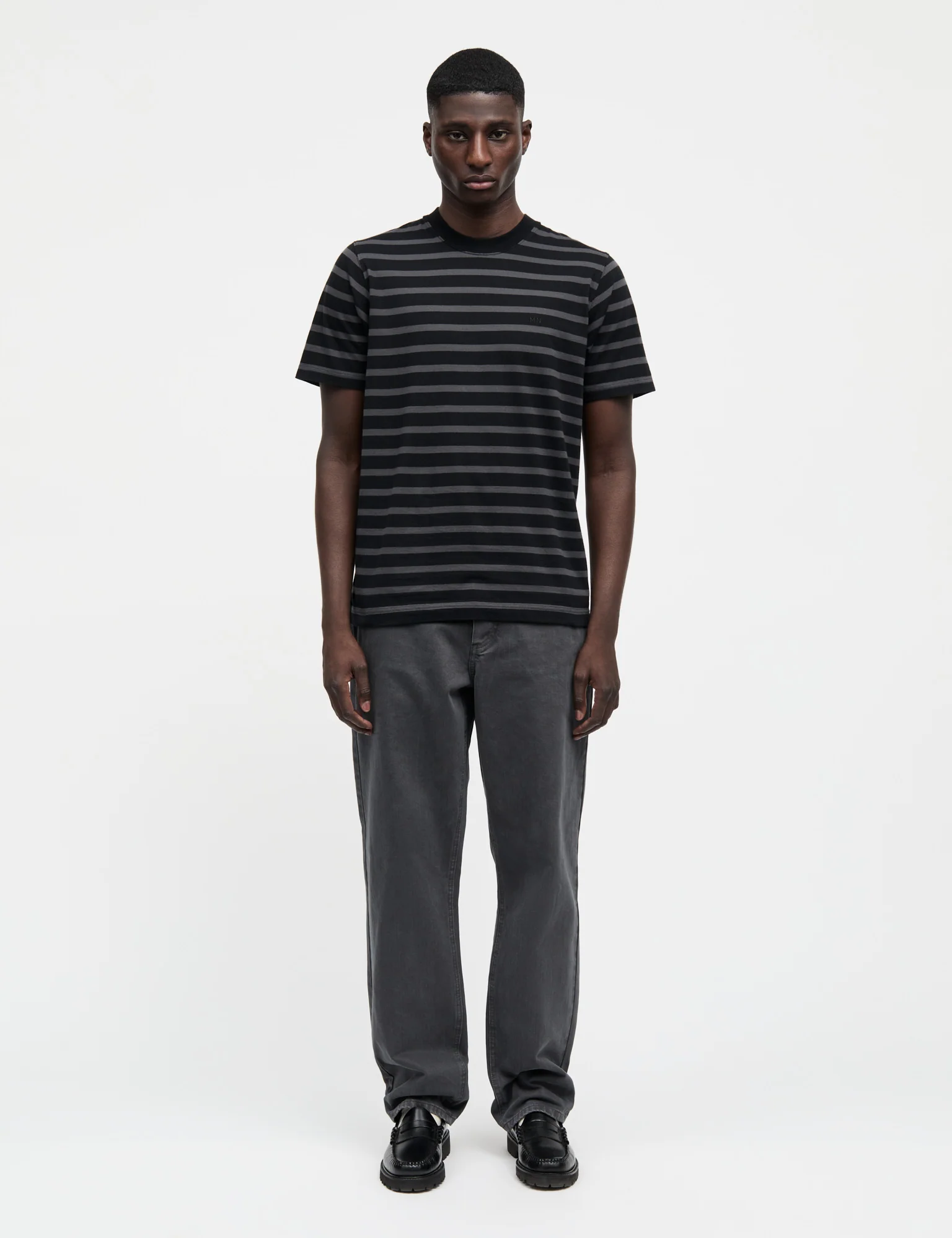 Cotton Jersey Stripe Frode Tee, Asphalt/Black - Image 2