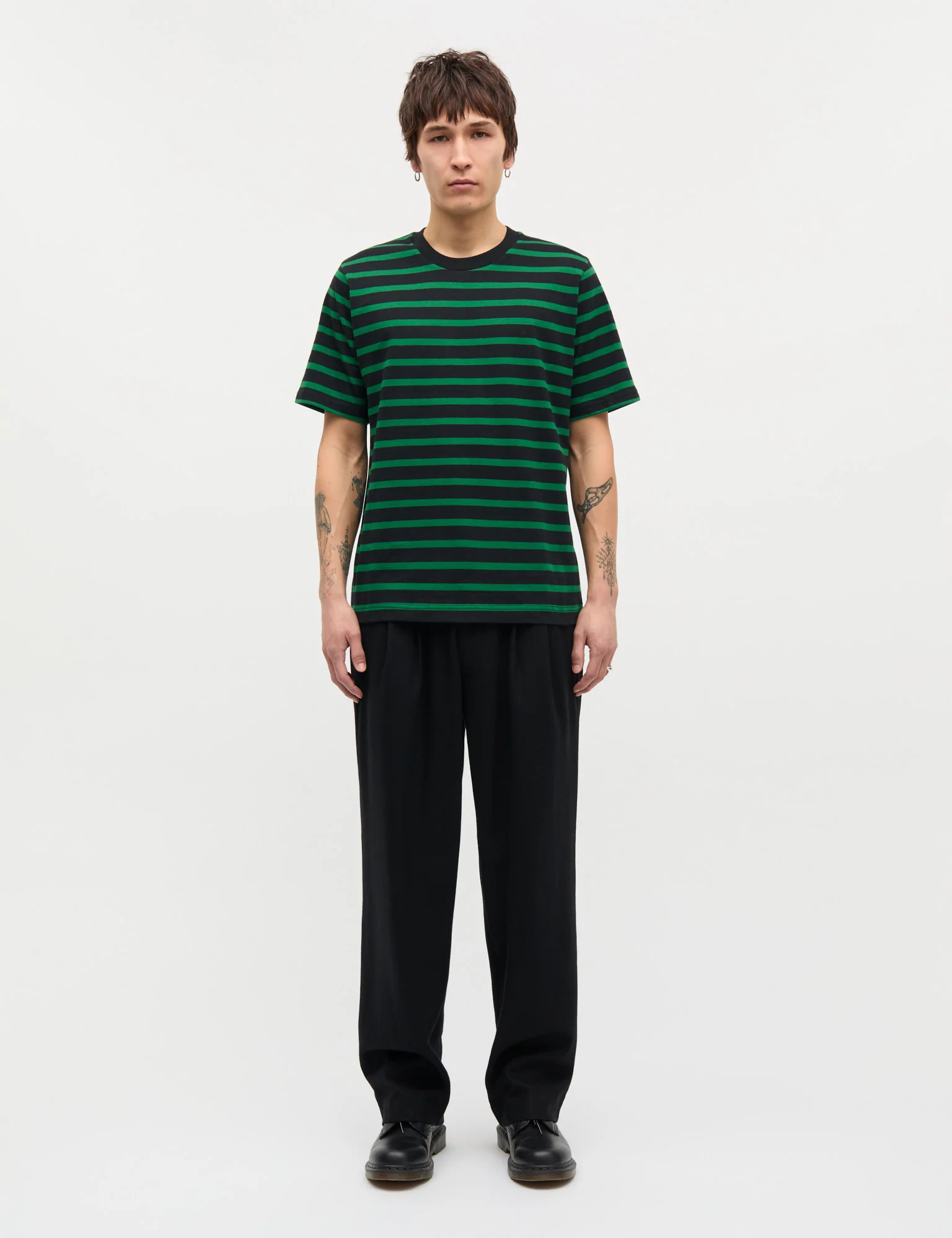 Cotton Jersey Stripe Frode Tee, Black/Verdant Green - Image 2