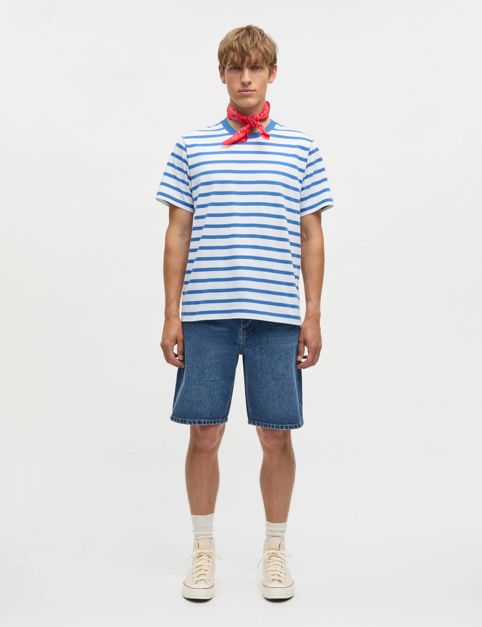 Cotton Jersey Stripe Frode Tee, Bright Cobalt/White - Image 2