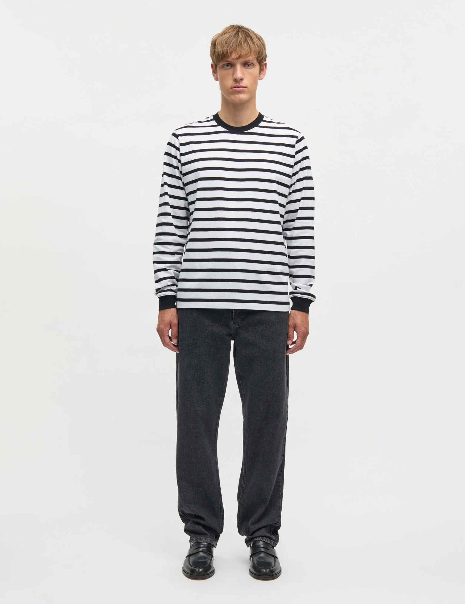 Cotton Jersey Stripe Frode Tee LS, Black/White - Image 2