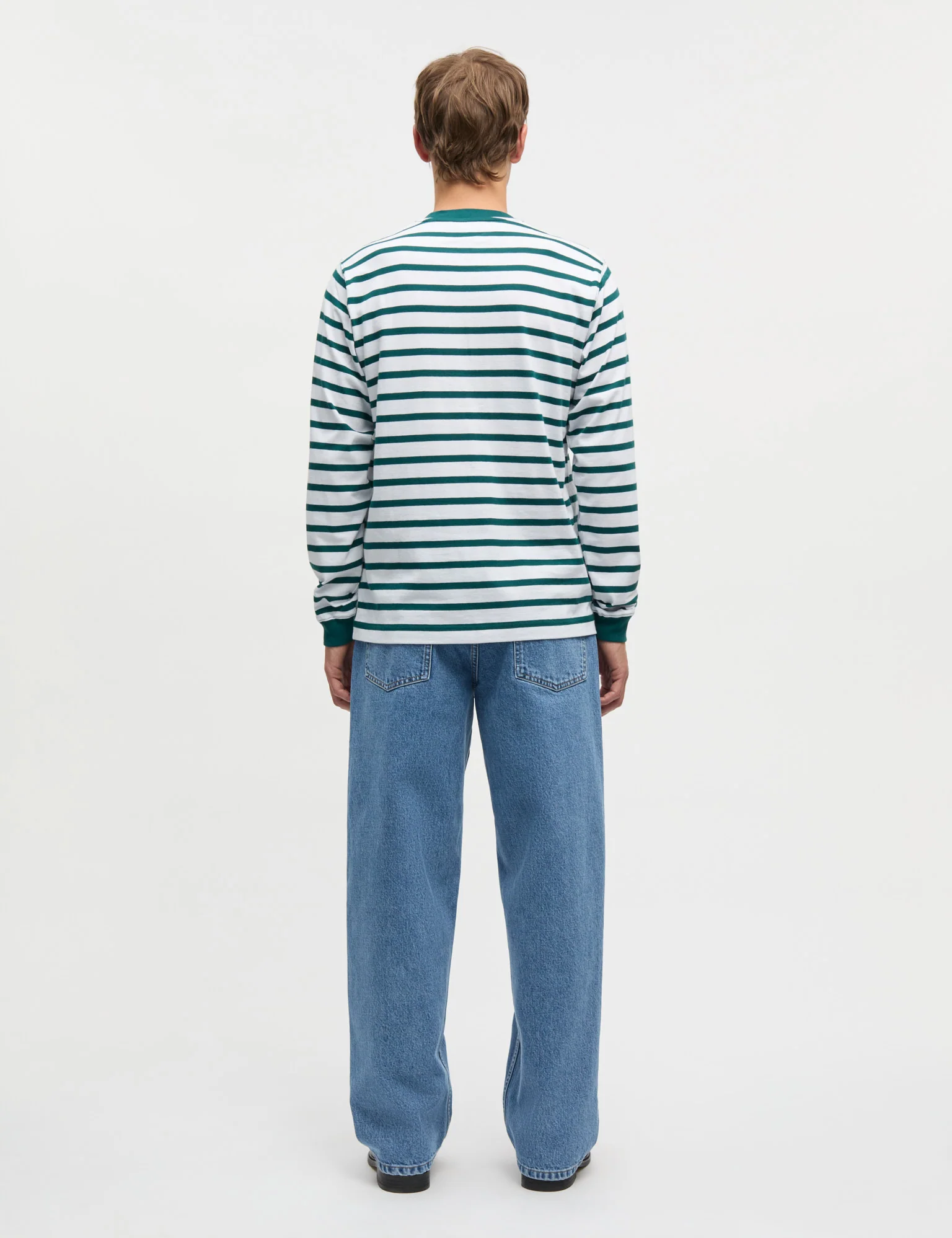 Cotton Jersey Stripe Frode Tee LS, Deep Sea/White - Image 2