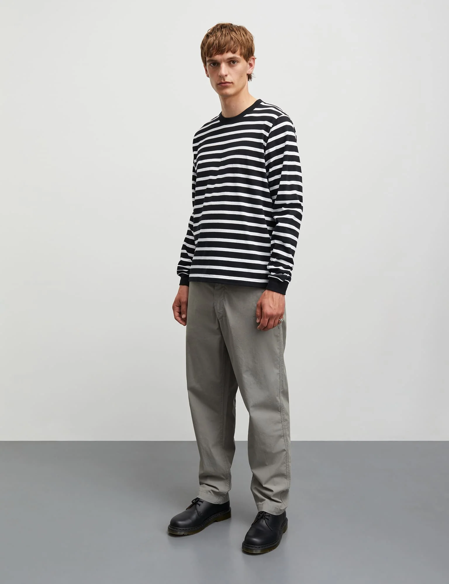 Cotton Jersey Stripe Frode Tee LS, White/Black - Image 2