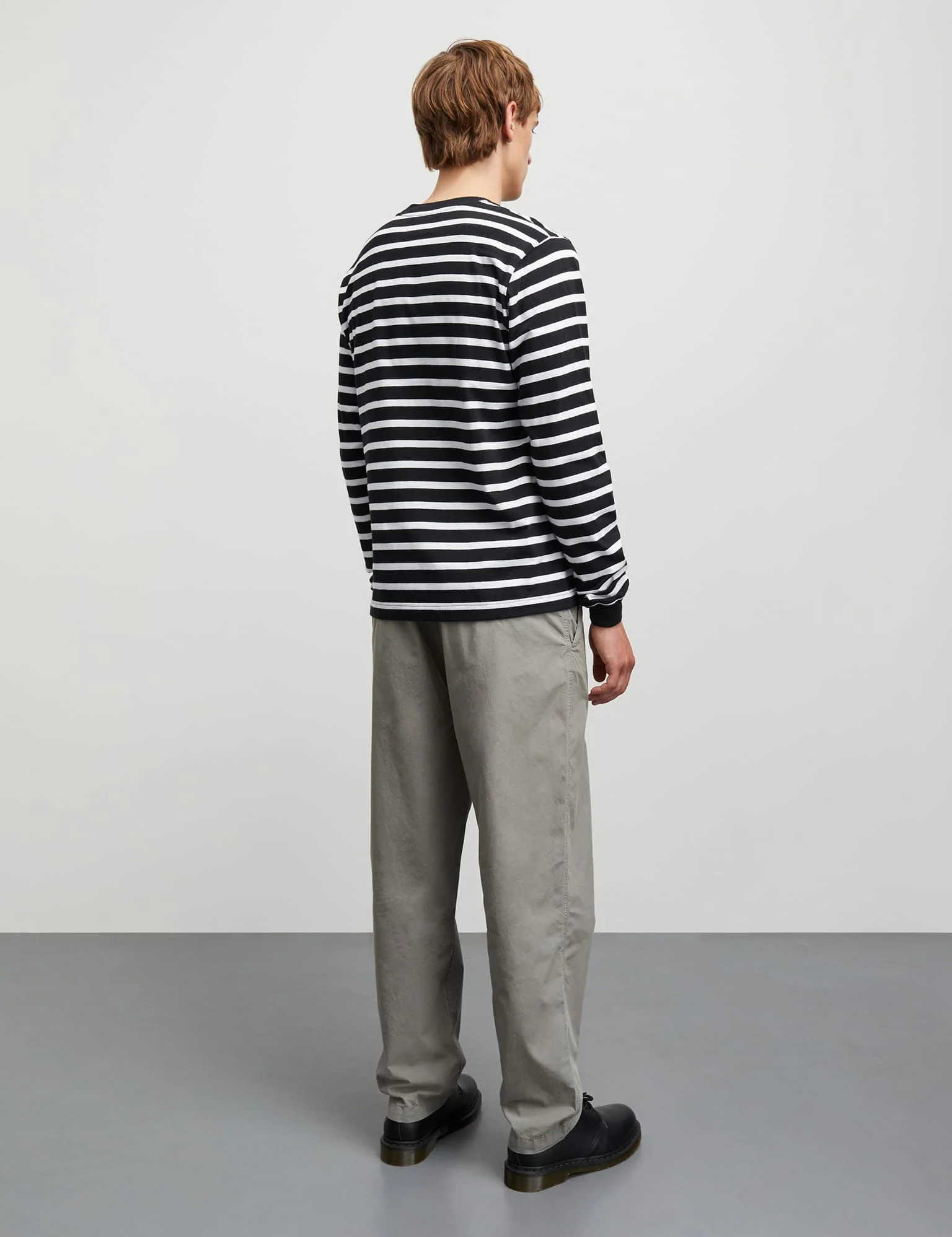 Cotton Jersey Stripe Frode Tee LS, White/Black - Image 4