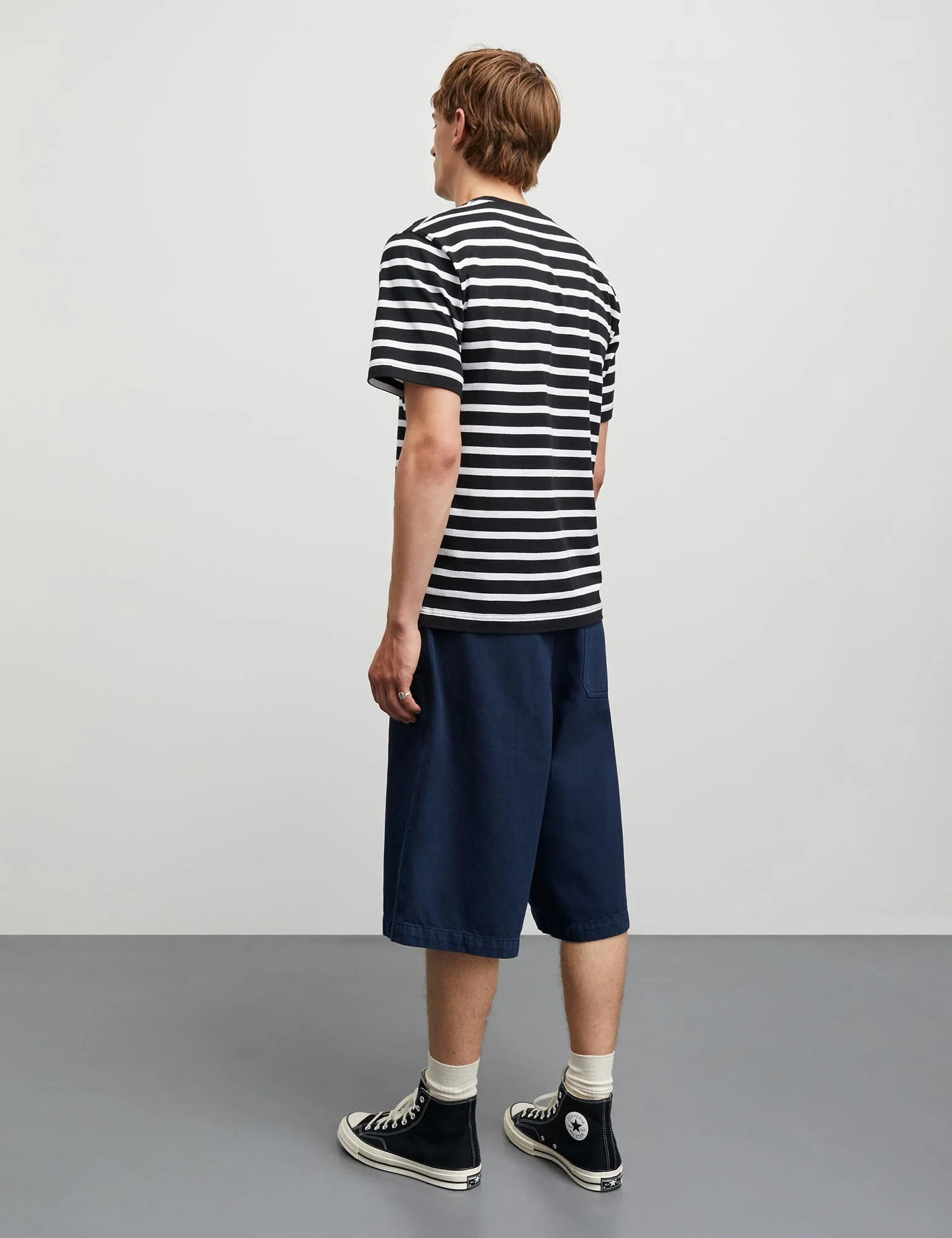 Cotton Jersey Stripe Frode Tee, White/Black - Image 4