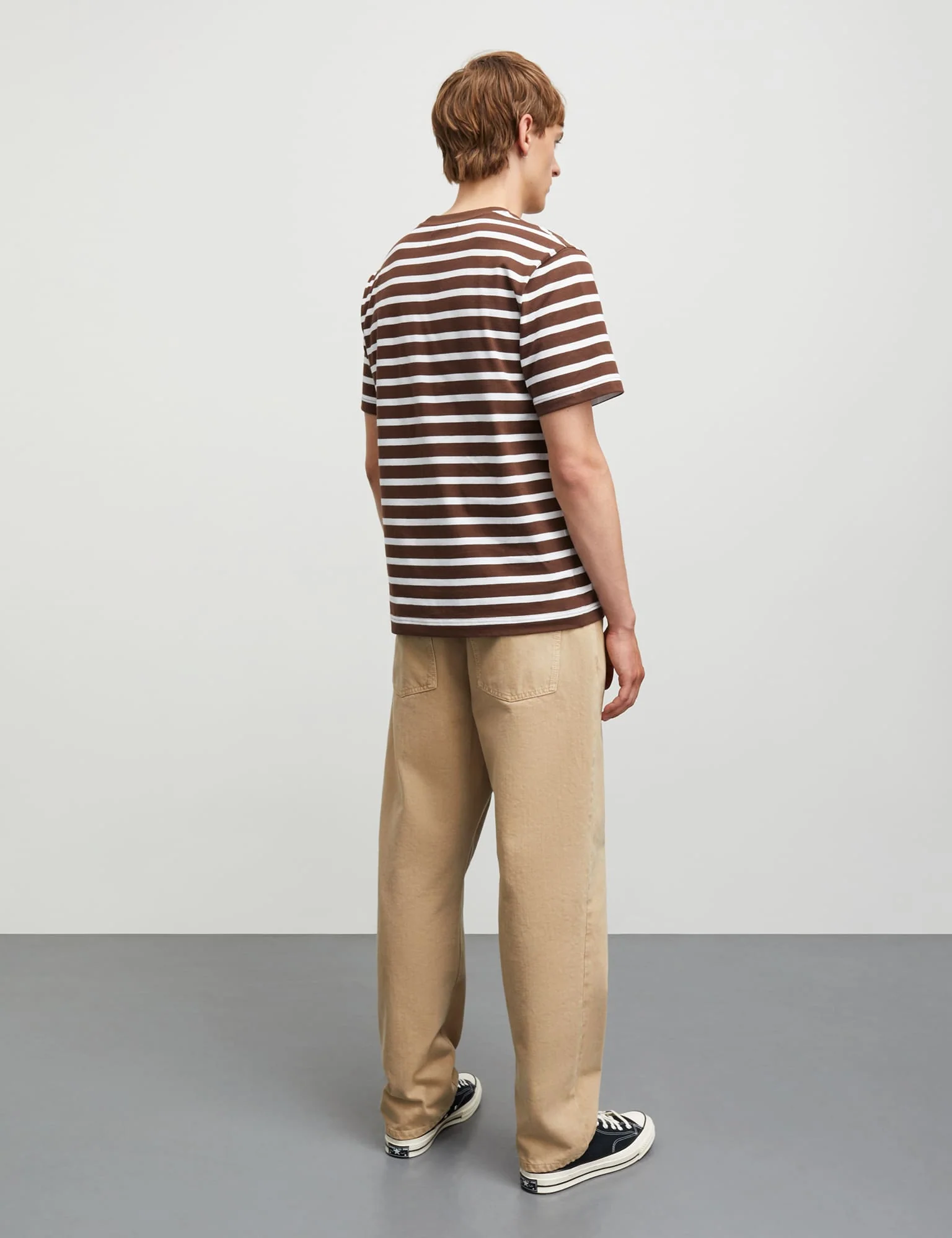 Cotton Jersey Stripe Frode Tee, White/Chicory Coffee - Image 4