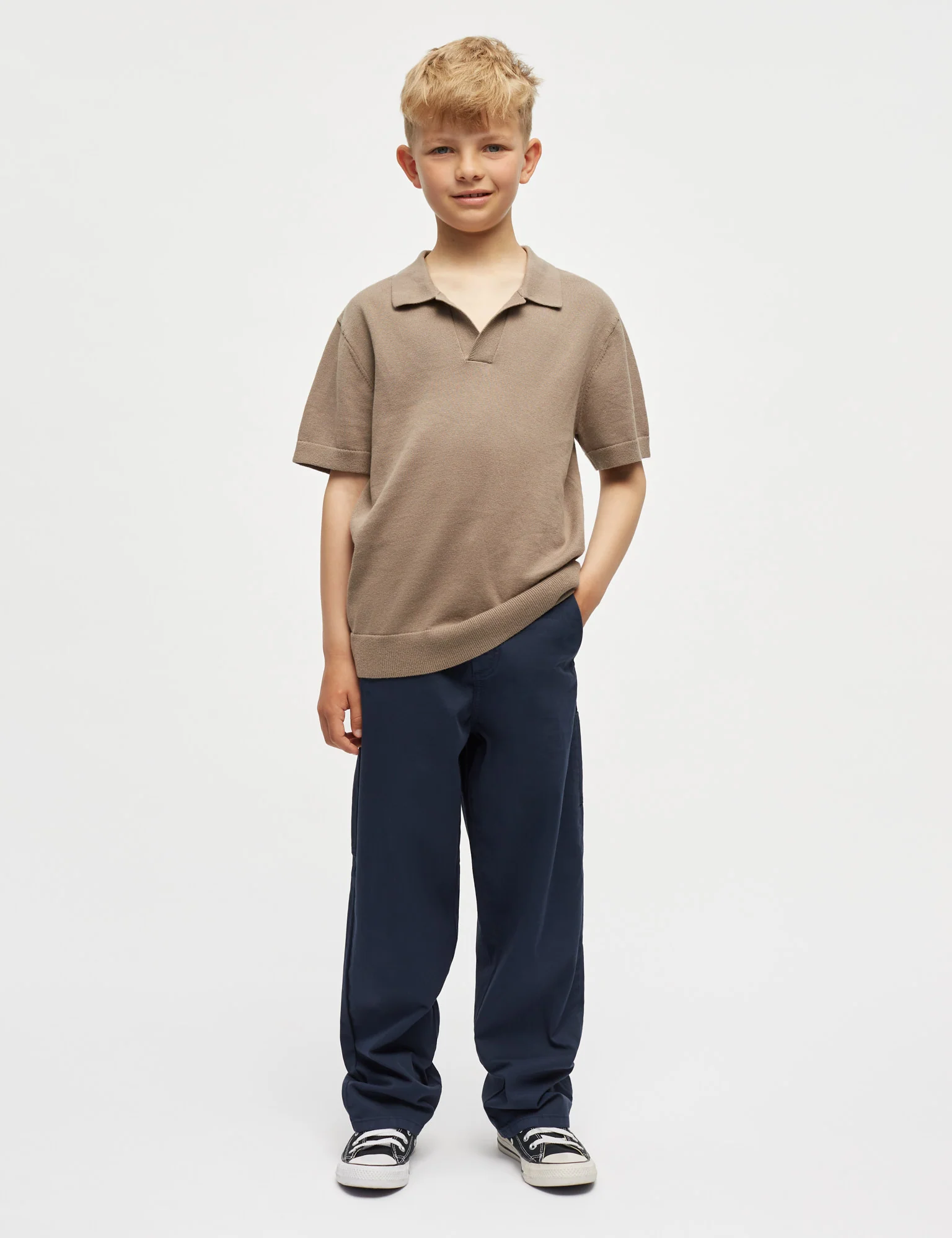 Cotton Knit Pelle Polo Tee, Walnut - Image 2
