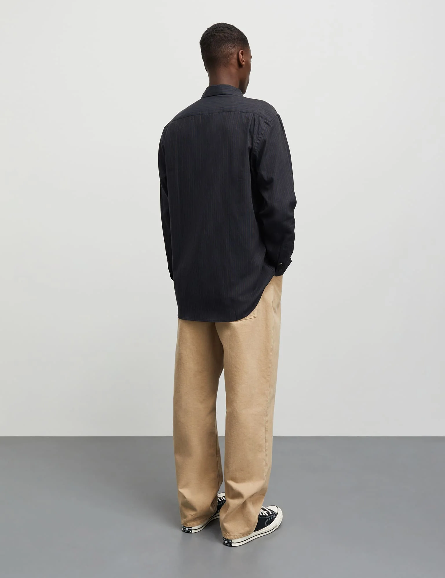 Cotton Linen Sune Stripe Shirt, Chicory Coffee/Parisian Night - Image 4