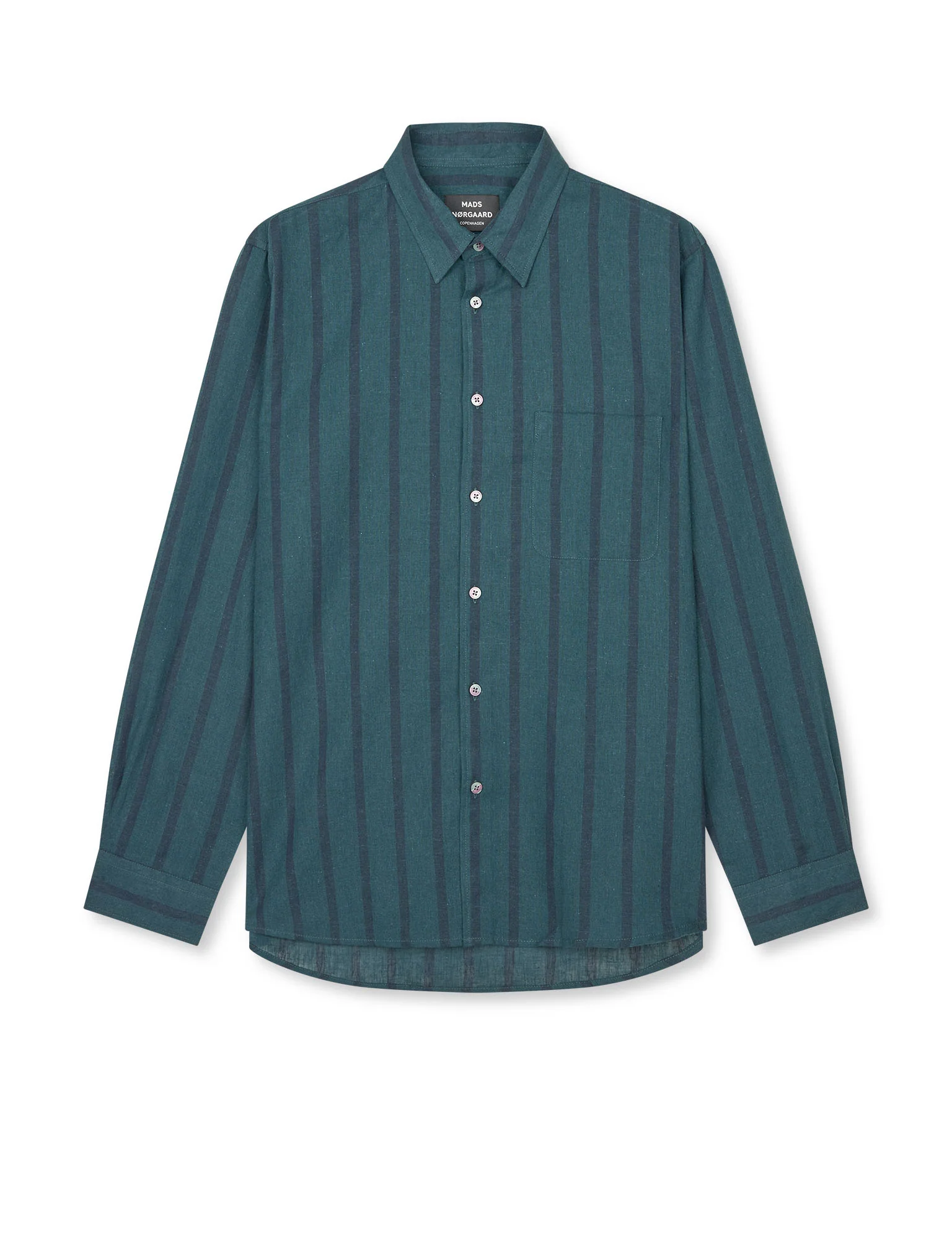 Cotton Linen Sune Stripe Shirt, Deep Sea/Sky Captain