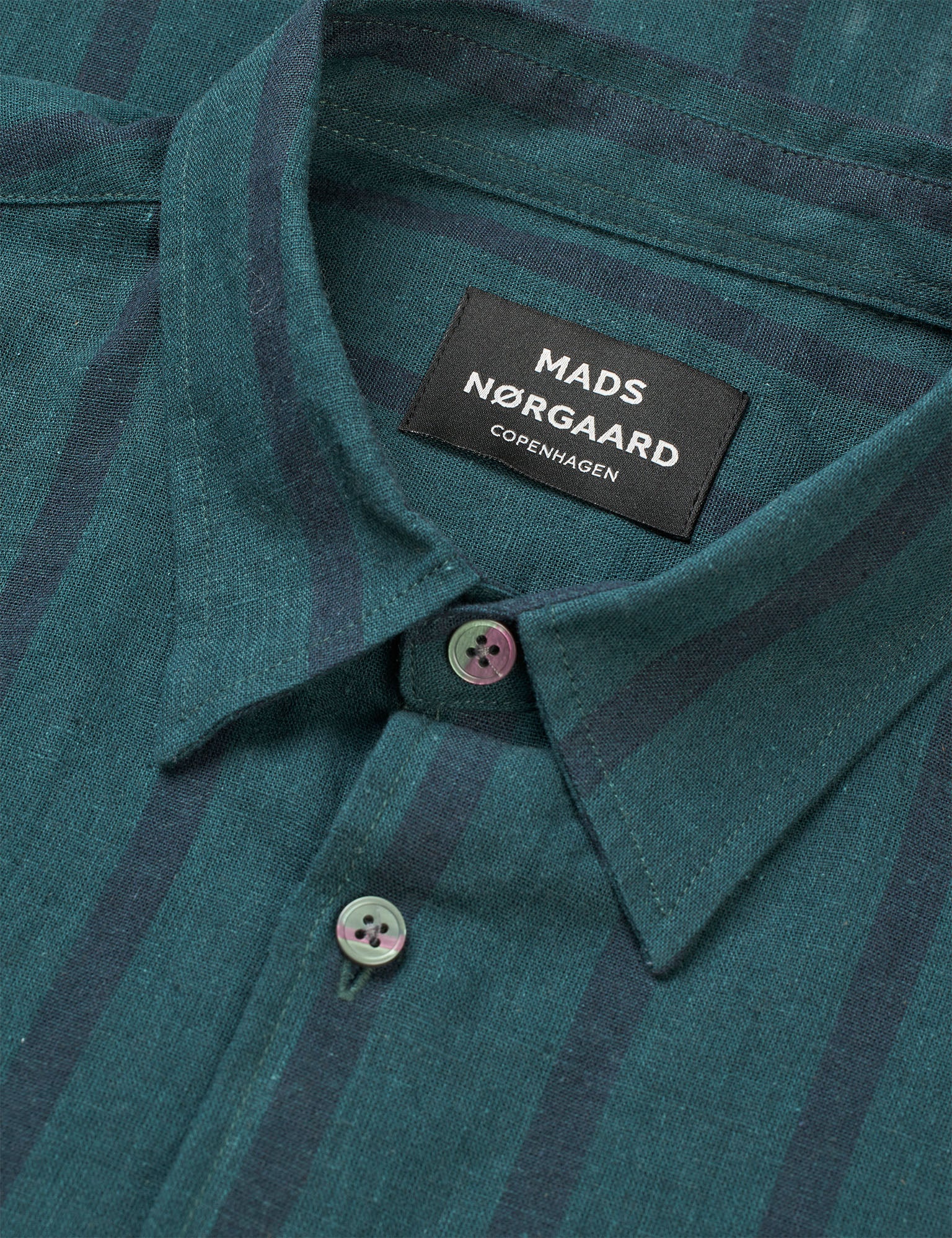 Cotton Linen Sune Stripe Shirt, Deep Sea/Sky Captain - Image 2