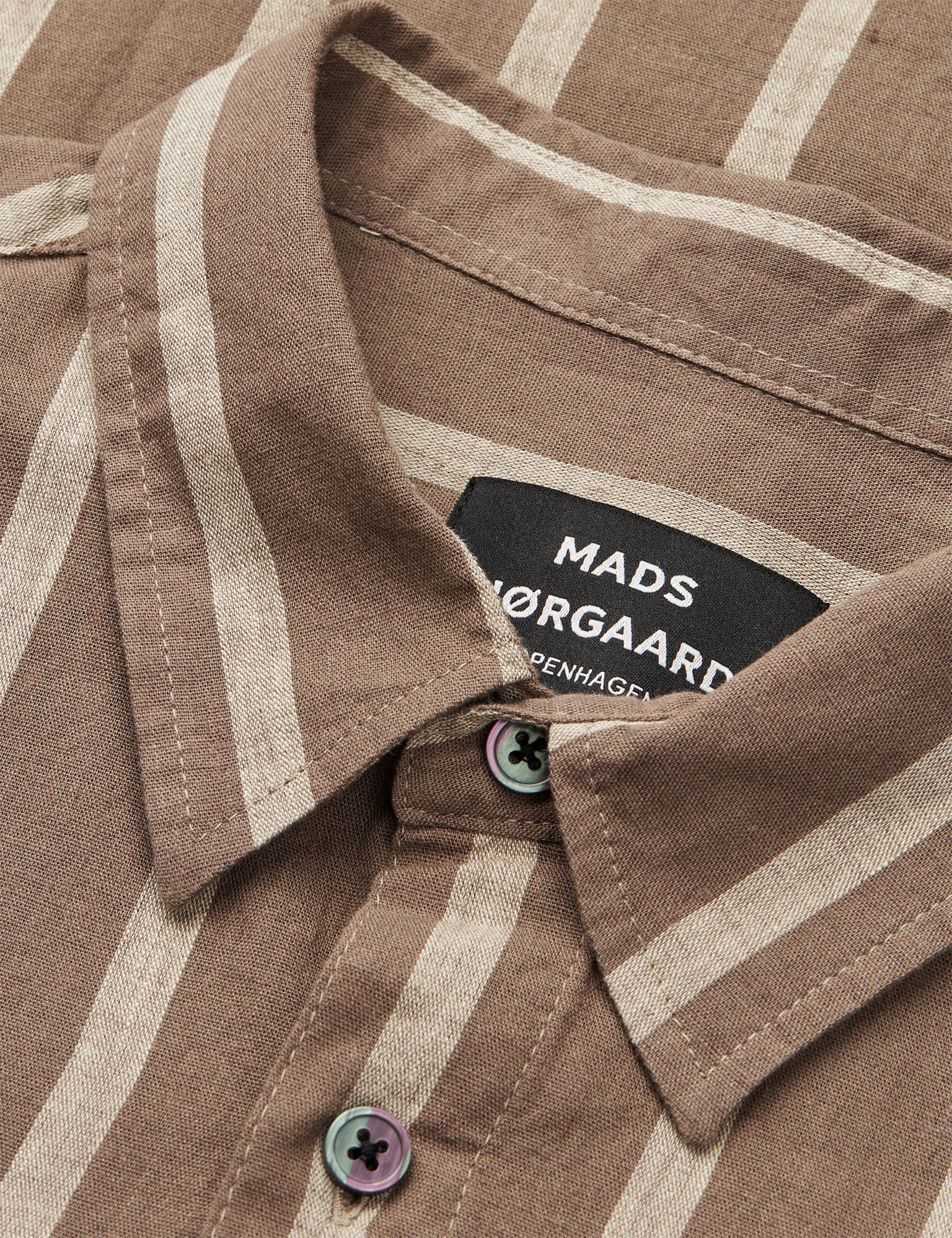 Cotton Linen Sune Stripe Shirt, Walnut/Castle Wall - Image 2