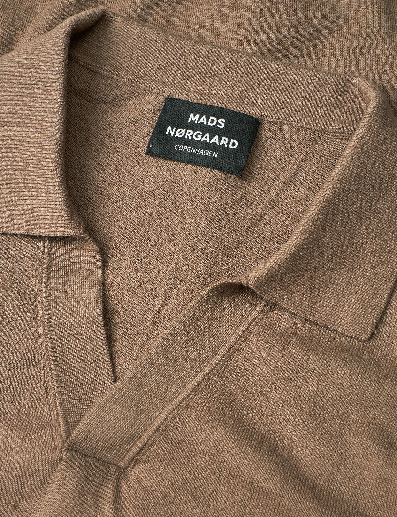 Cotton Lino Theo Polo LS Knit, Walnut - Image 2