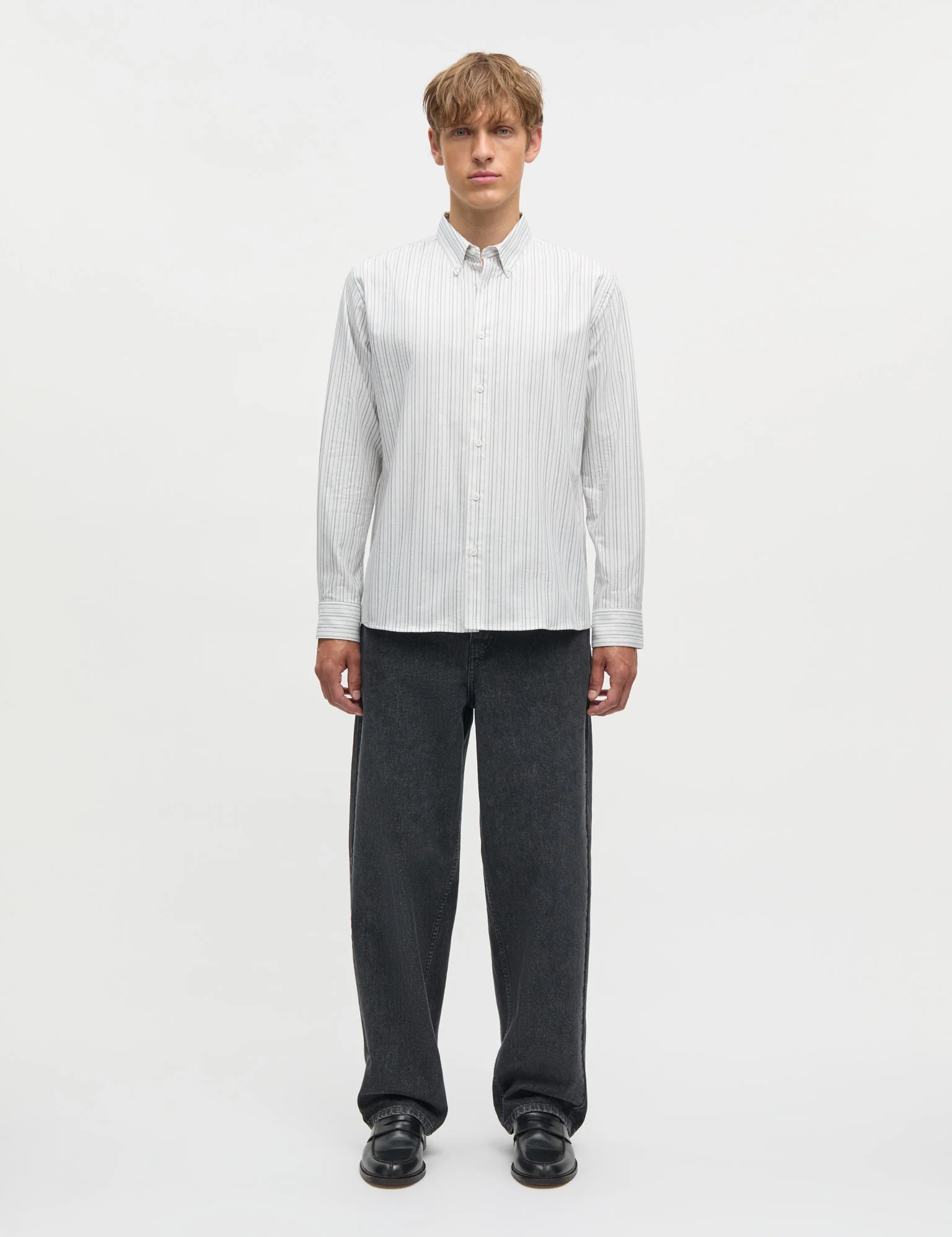Cotton Oxford Sune Stripe Shirt BD FAV, Deep Sea - Image 2