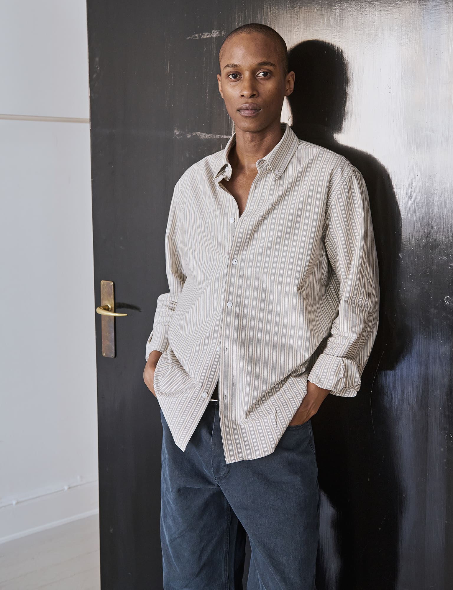 Cotton Oxford Sune Stripe Shirt BD FAV, Parisian Night/Beech - Image 5
