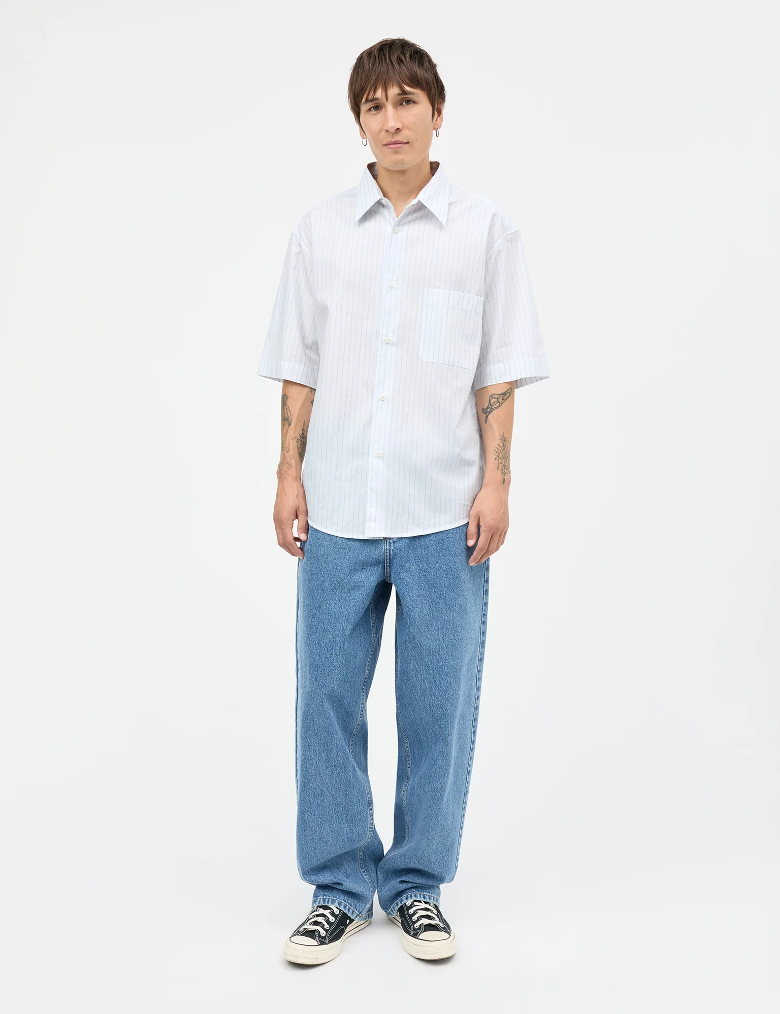 Cotton Soft Oskar Shirt SS, White/Bright Cobalt Stripe - Image 2
