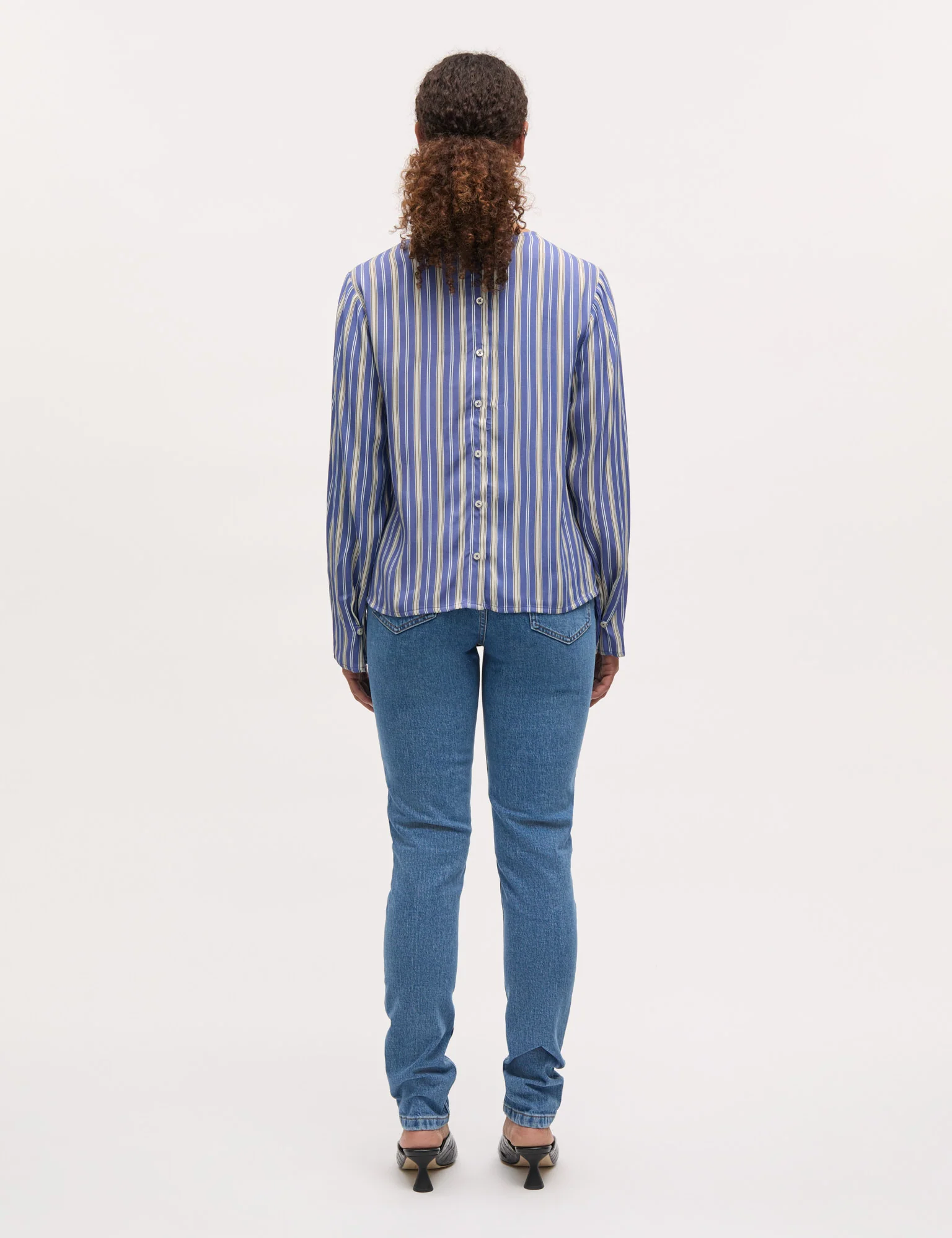 Delicate Twill Flow Top AOP, Pinstripe AOP/Bright Cobalt - Image 4