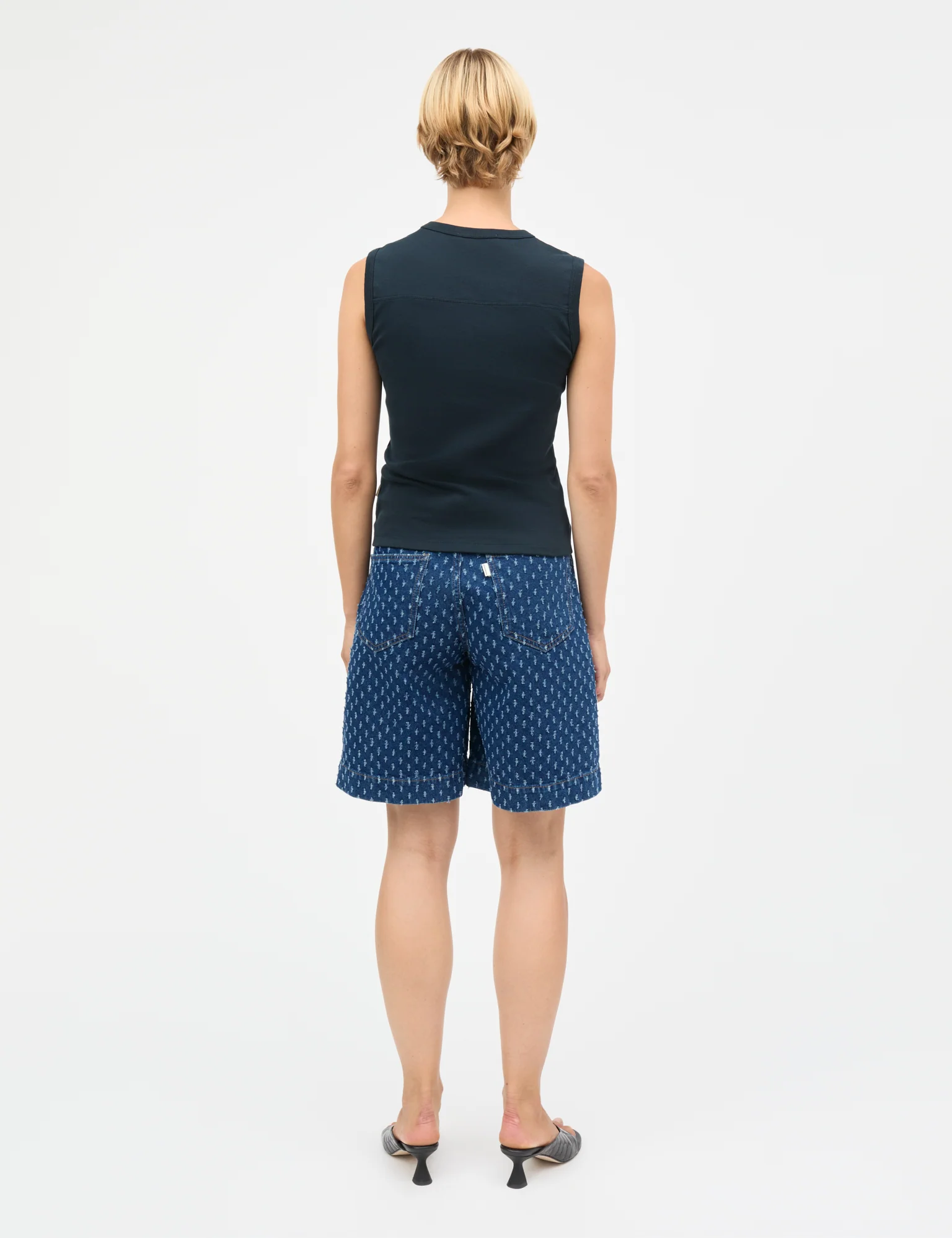 Distres Denim Rossy Shorts, Mid Blue Denim - Image 4