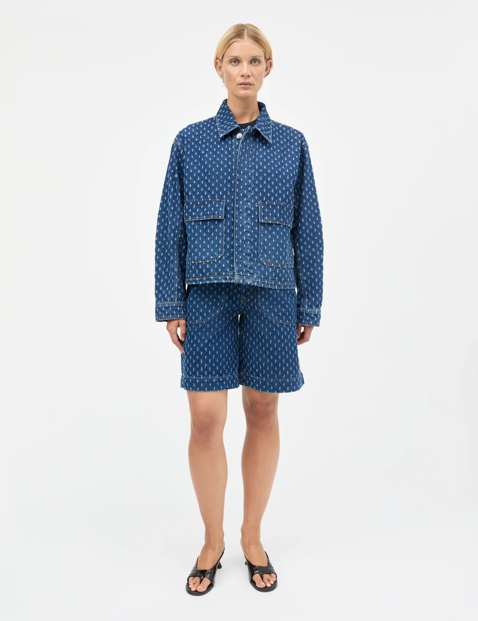 Distres Denim Solar Jacket, Mid Blue Denim