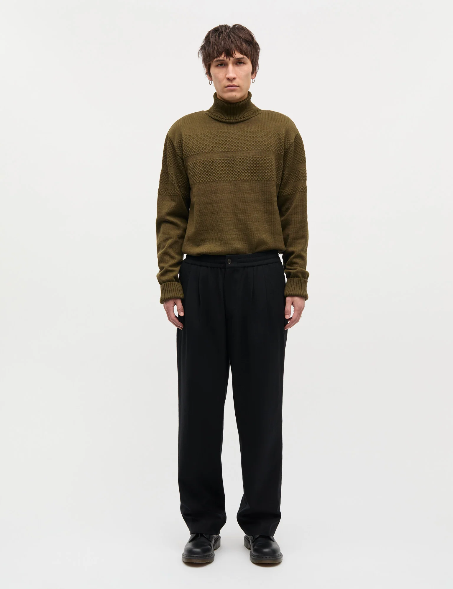 Fancy Wool Drawstring Pants, Black - Image 2