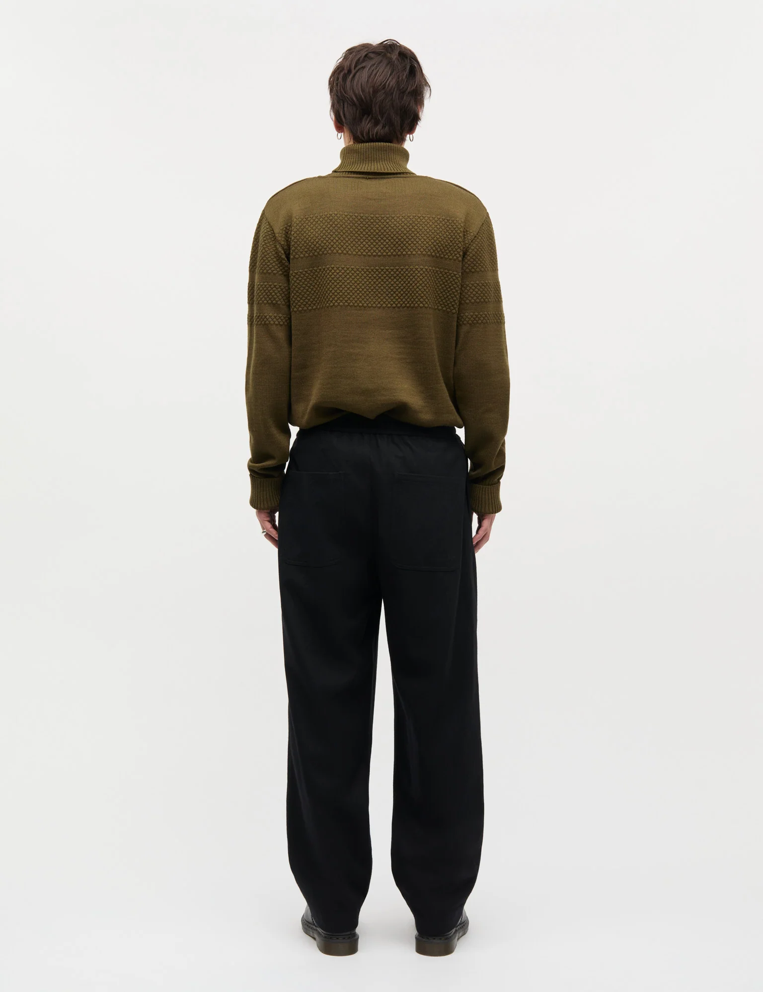 Fancy Wool Drawstring Pants, Black - Image 3