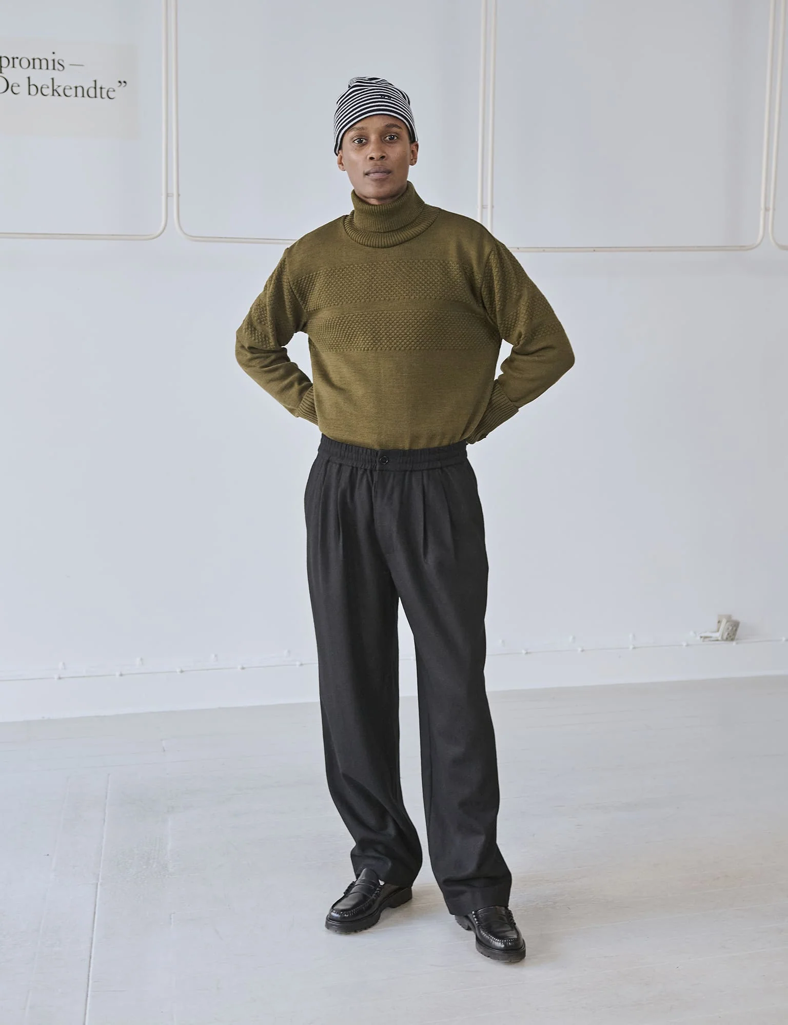 Fancy Wool Drawstring Pants, Black - Image 5