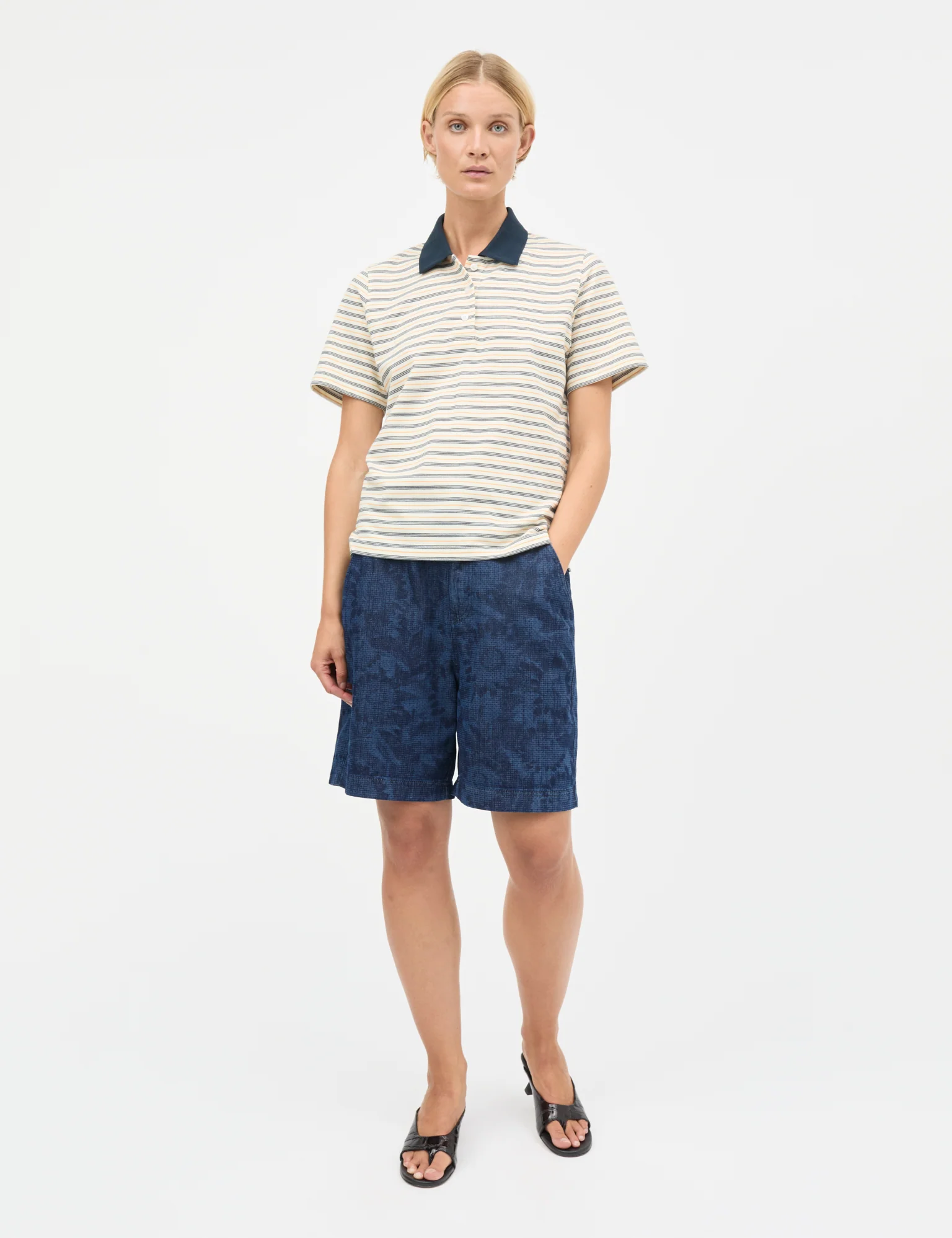 Light Terry Marlo Polo Tee, Vanilla Ice/Sky Captain/Zinnia - Image 2