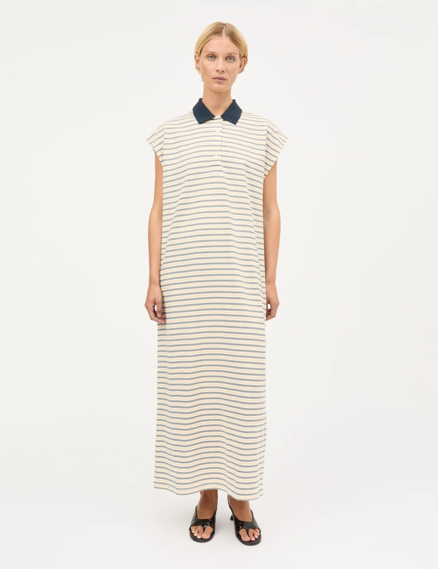 Light Terry Polly Dress, Vanilla Ice/Sky Captain/Zinnia - Image 2