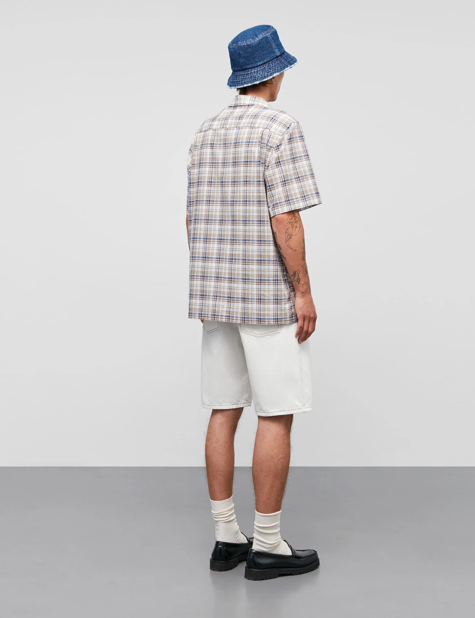 Loose Cotton Check Kenji Shirt SS, Kangaroo Check - Image 4