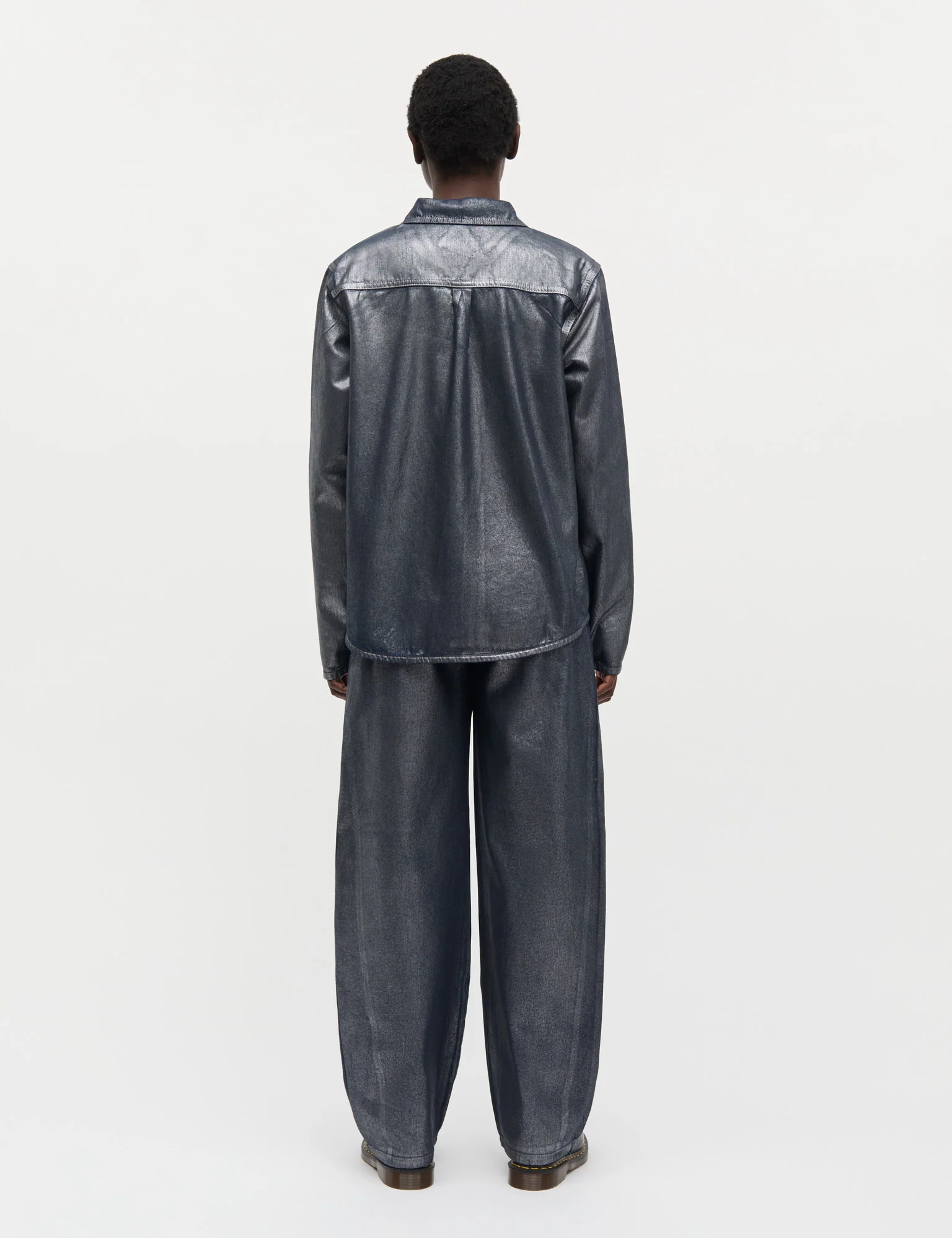 Metallic Denim Calva Shirt, Vintage Blue/Gun Metal - Image 4