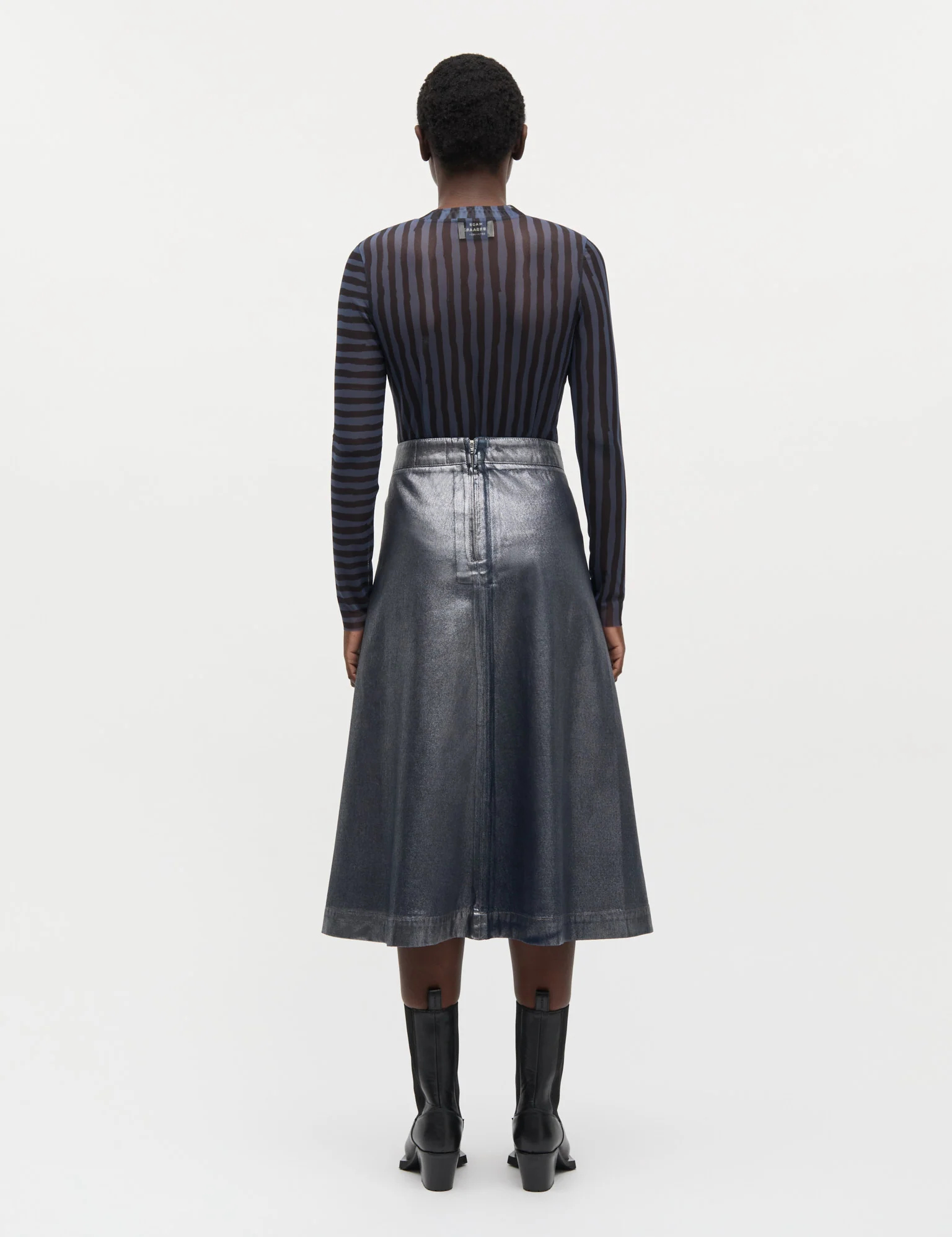 Metallic Denim Stellar Skirt, Vintage Blue/Gun Metal - Image 3