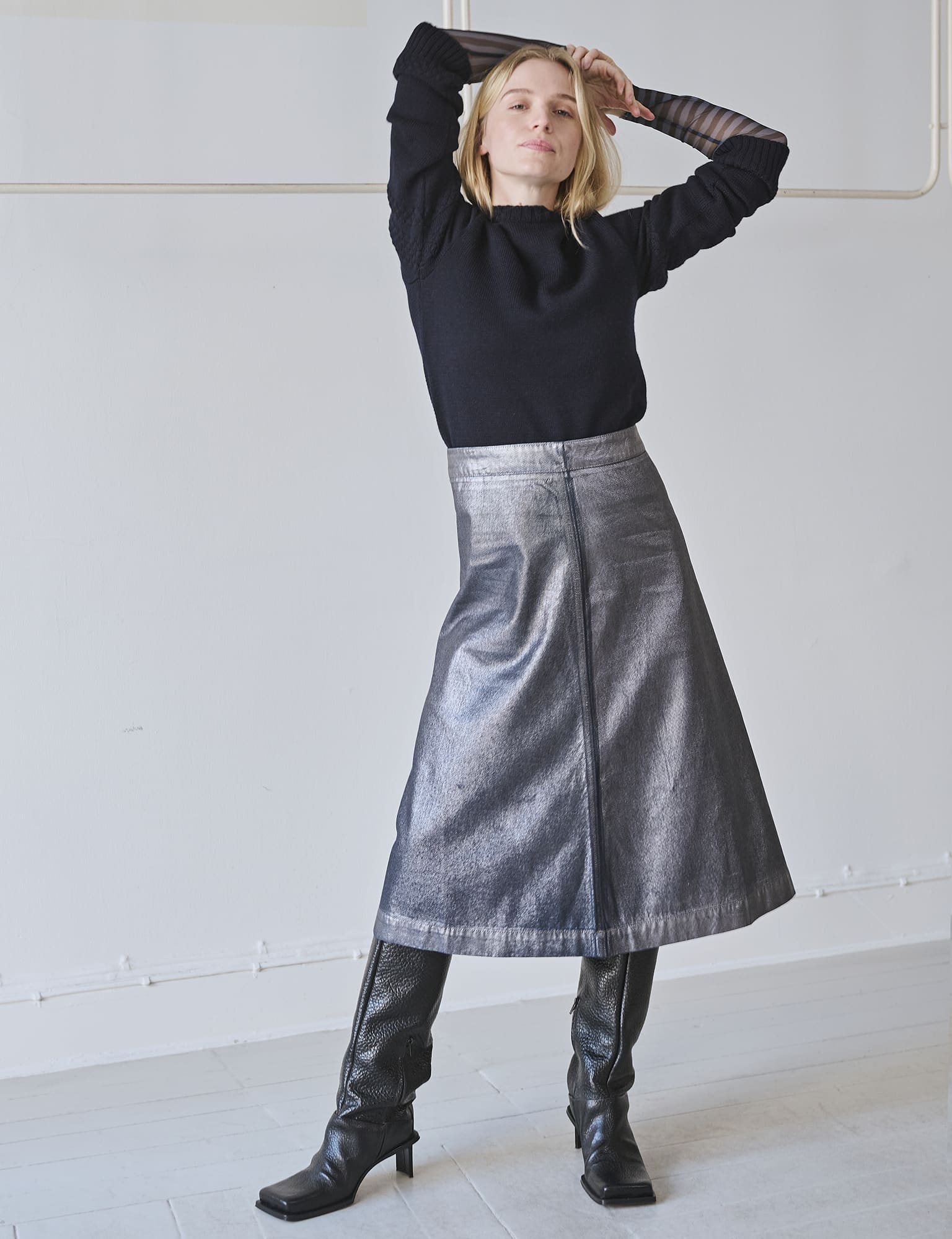 Metallic Denim Stellar Skirt, Vintage Blue/Gun Metal - Image 5