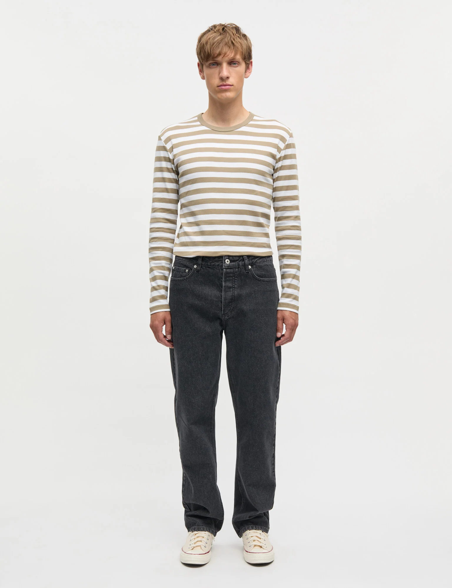 Midi Rib Tobias Tee LS, Overland Trek/White - Image 2
