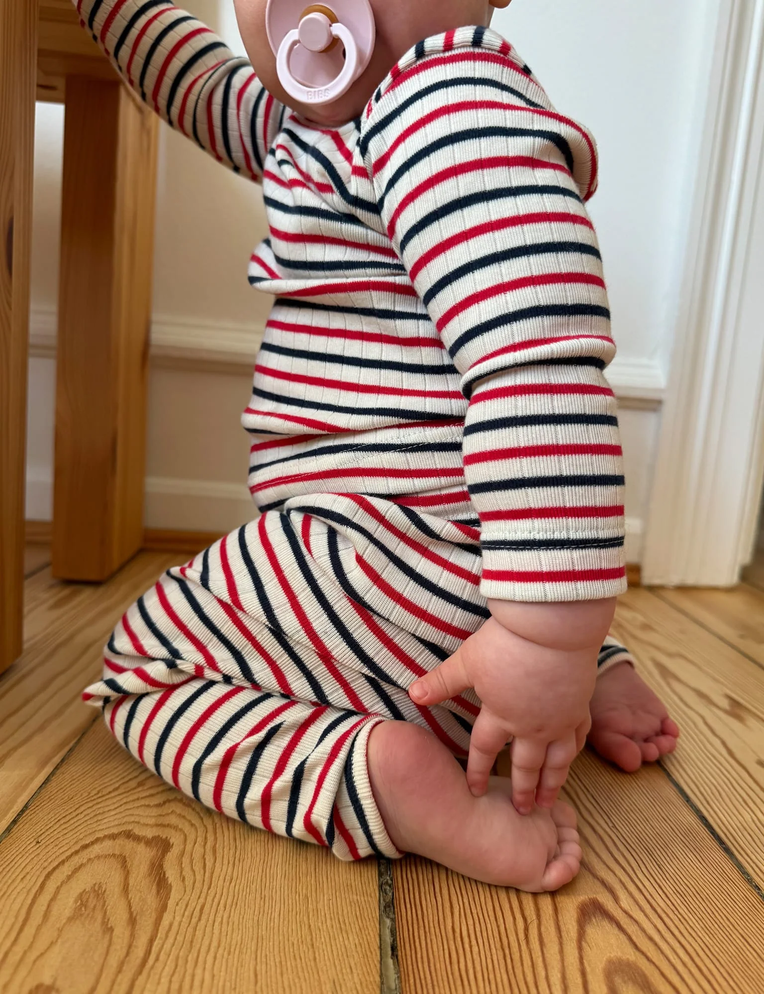 NPS Baby Pants To Tie Trico, Ecru/Red/Marine - Image 3