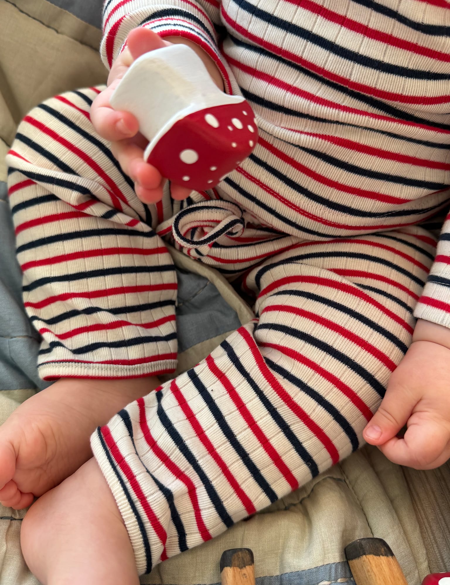 NPS Baby Pants To Tie Trico, Ecru/Red/Marine - Image 4