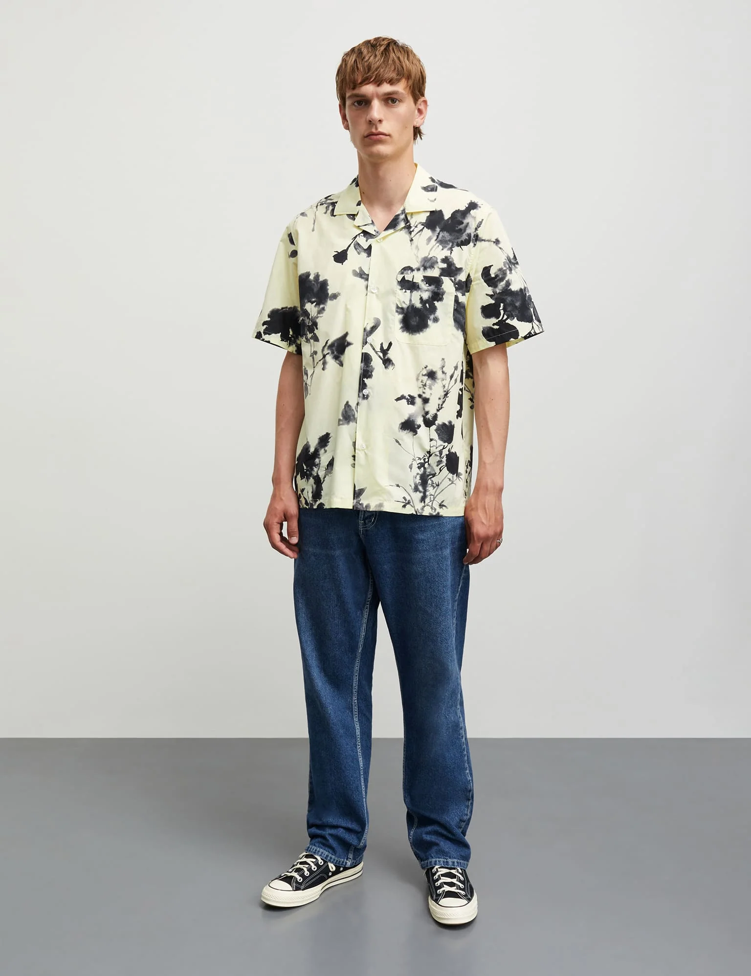 Prime Cotton Poplin Kenji AOP Shirt SS, Tender Yellow - Image 2