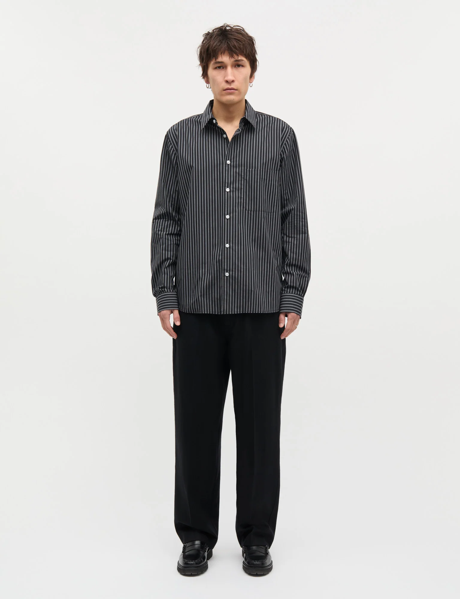 Prime Cotton Poplin Sune Shirt, Black/White/Asphalt ST. - Image 2